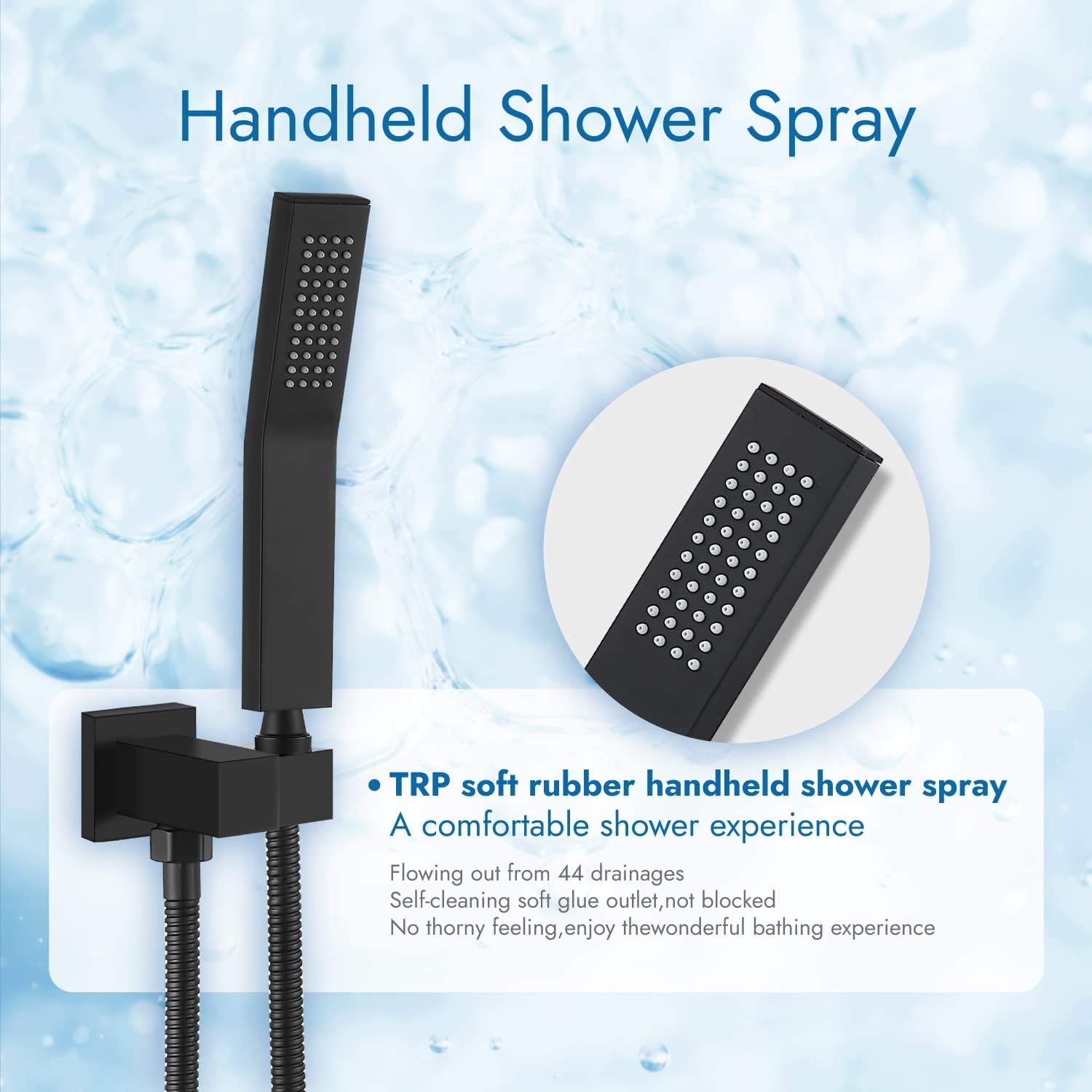 Cinwiny Sistema de ducha de baño negro mate, cabezal de ducha de lluvia de 10 pulgadas con rociador de mano para montaje en pared, boquilla de