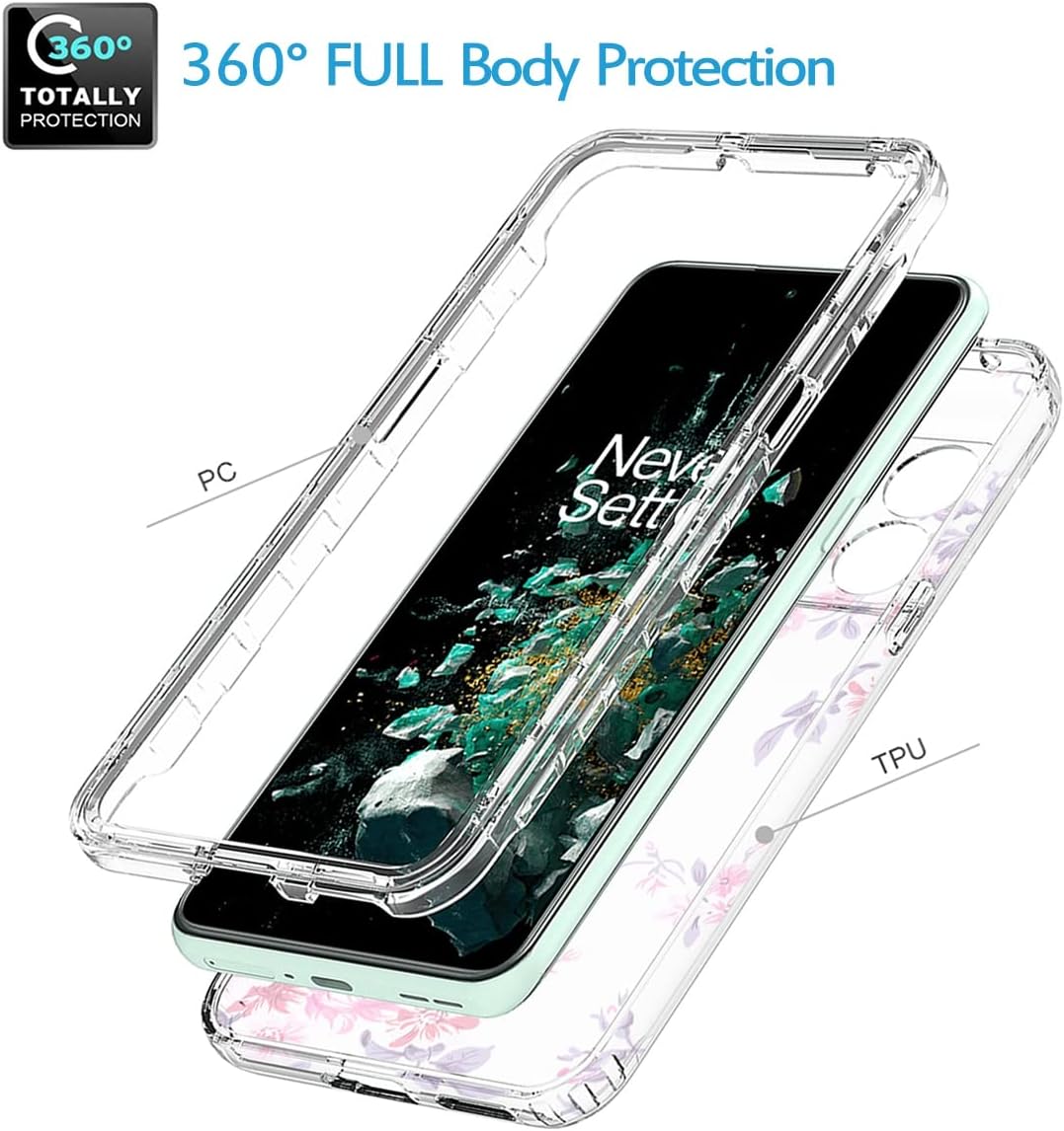 Funda para OnePlus 10T 5GOnePlus Ace Pro, CPH2415 con protector de pantalla de vidrio templado, funda protectora de TPU transparente floral a prueba