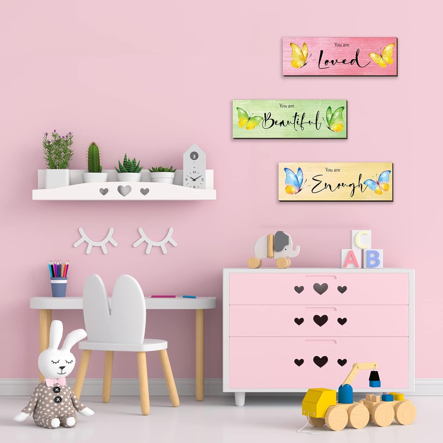 3 piezas de mariposa para decoración de pared de habitación de niñas, arte de pared de mariposa, decoración inspiradora de mariposa con citas