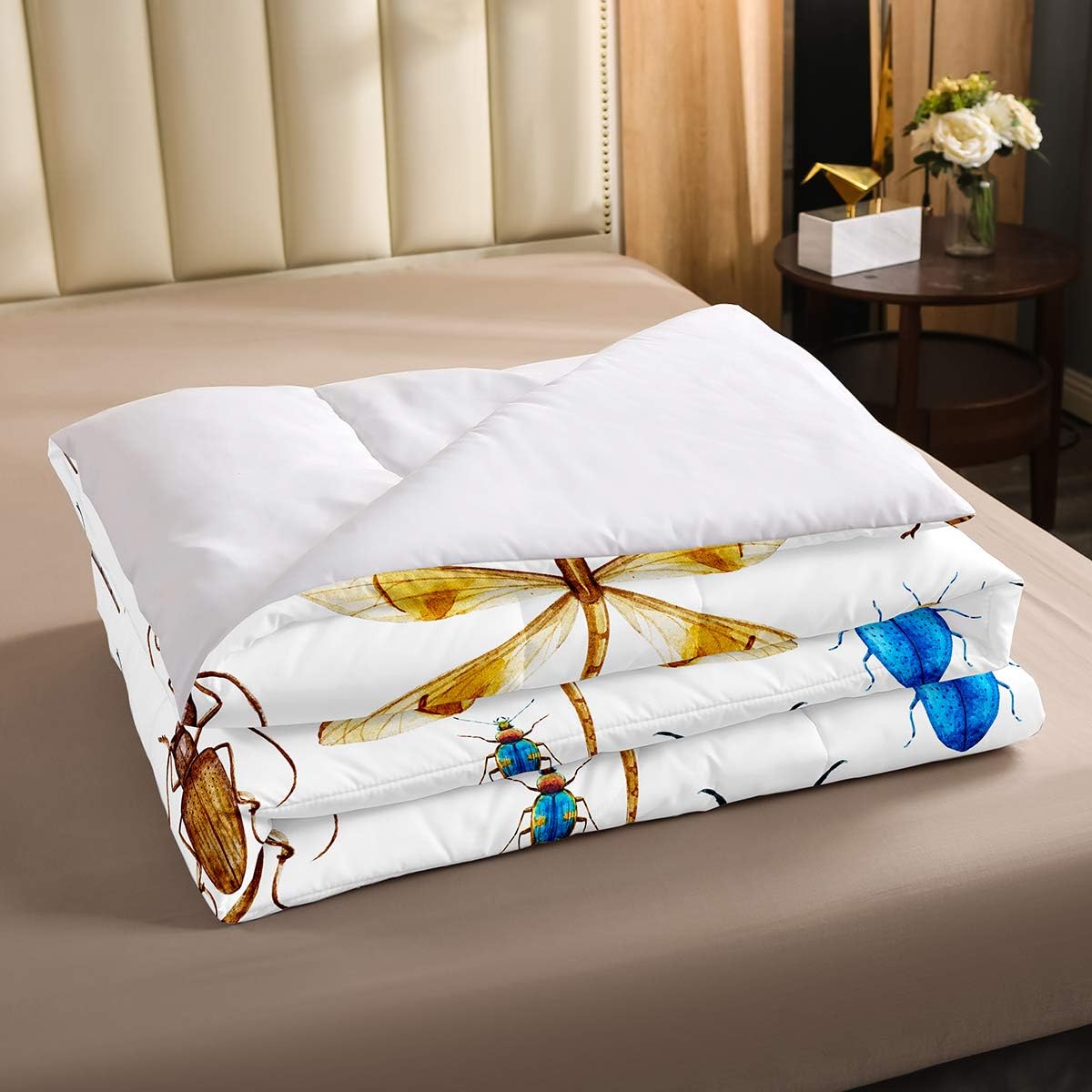Edredón de plumón de libélula, juego de edredón de insectos de mariquita tamaño individual para niños, niñas y adolescentes, edredón de cama con