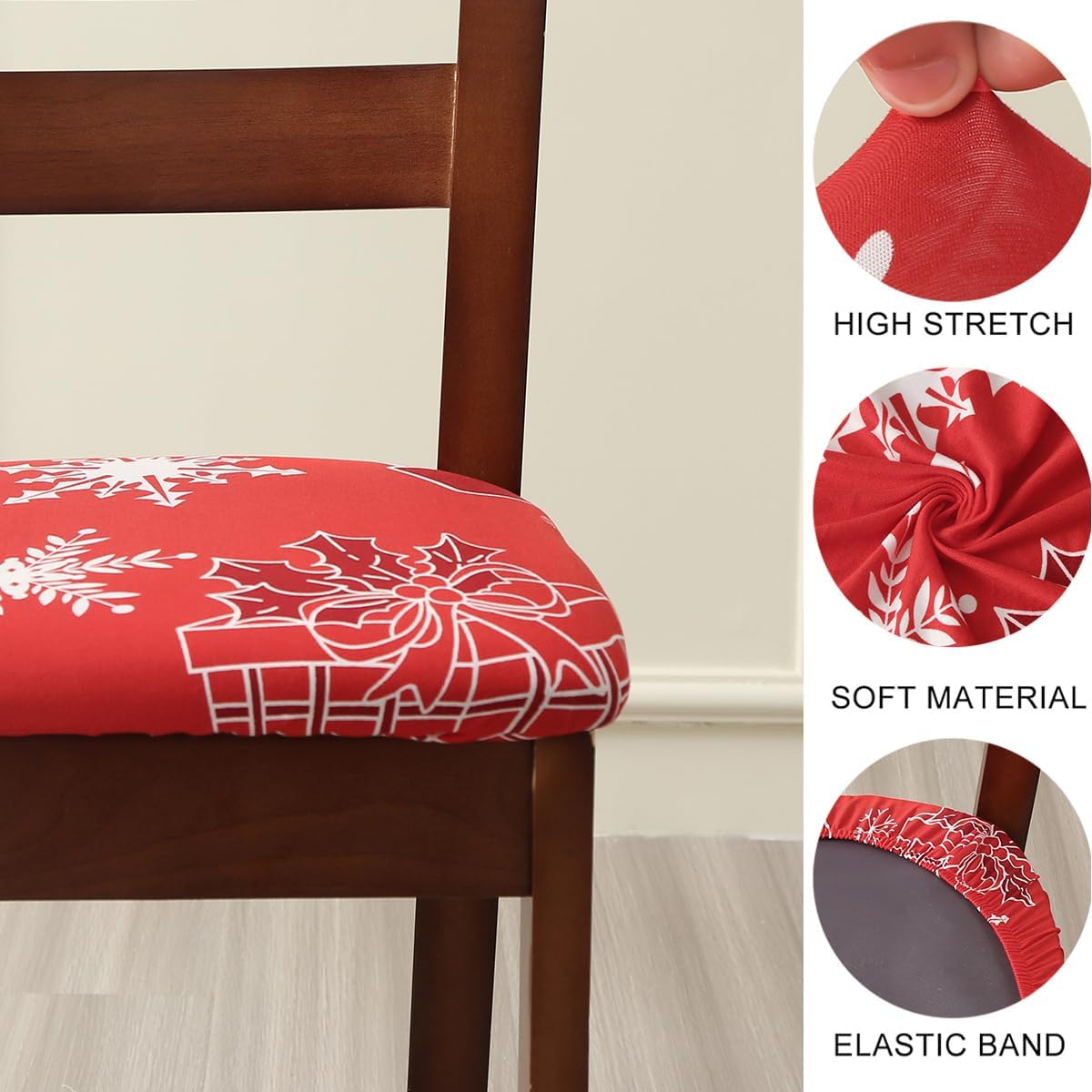 DLMWELL Juego de 4 fundas elásticas para sillas de decoración navideña, para comedor, extraíbles y lavables, fundas de cojín para cocina, oficina