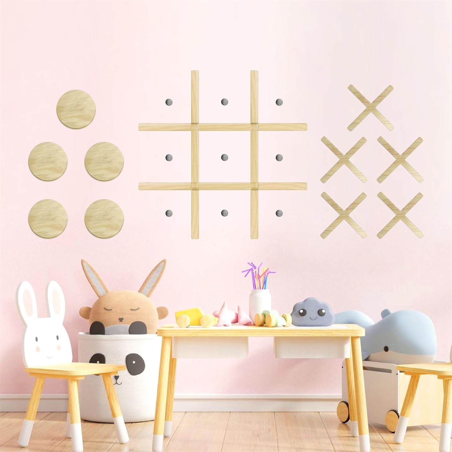 Lamkidle Juego magnético de madera para montar en la pared, decoración de sala de juegos de madera para niños y adultos, decoración de pared moderna