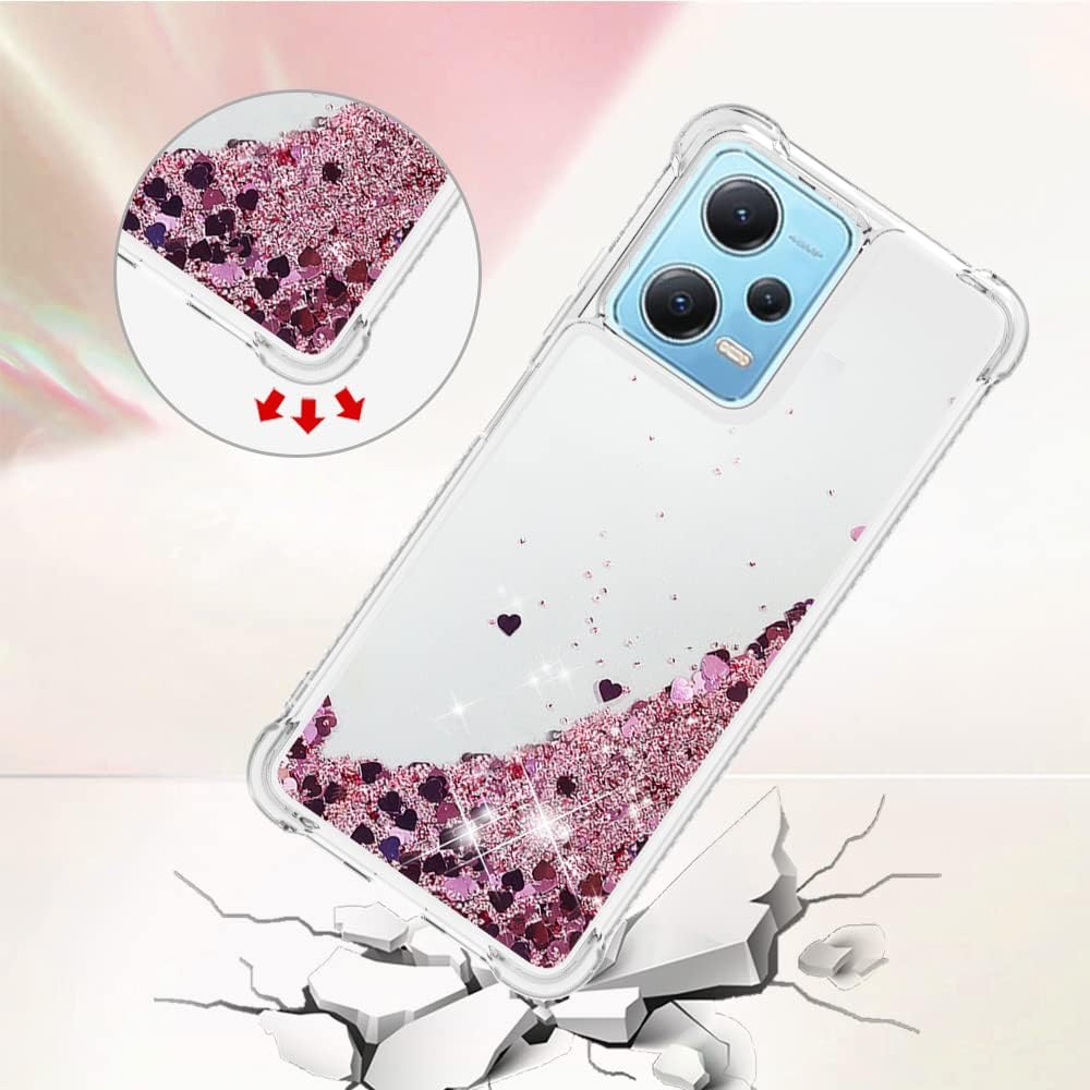 LSWT – Funda delgada para Redmi Note 12 4G, con efecto de arena movediza líquida con purpurina y lente de cámara y protección de pantalla para Redmi