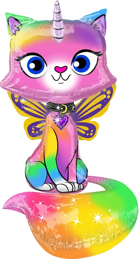 Anagram International Rainbow Butterfly Unicorn Kitty Air Walker Globo de aluminio, 44 pulgadas de alto, multicolor