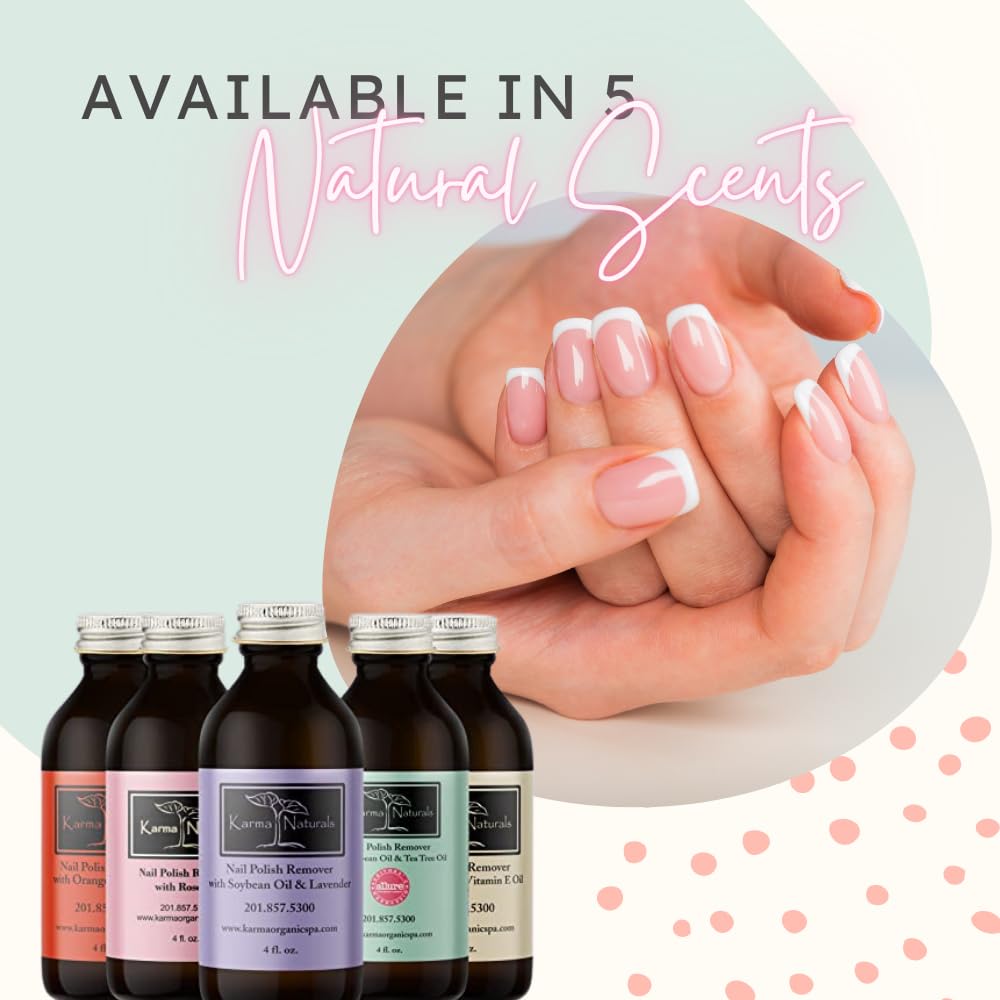 Karma Organic Paquete de removedor de esmalte de uñas, incluye lavanda natural, aceite de rosa y removedor de esmalte de uñas sin perfume (4 onzas