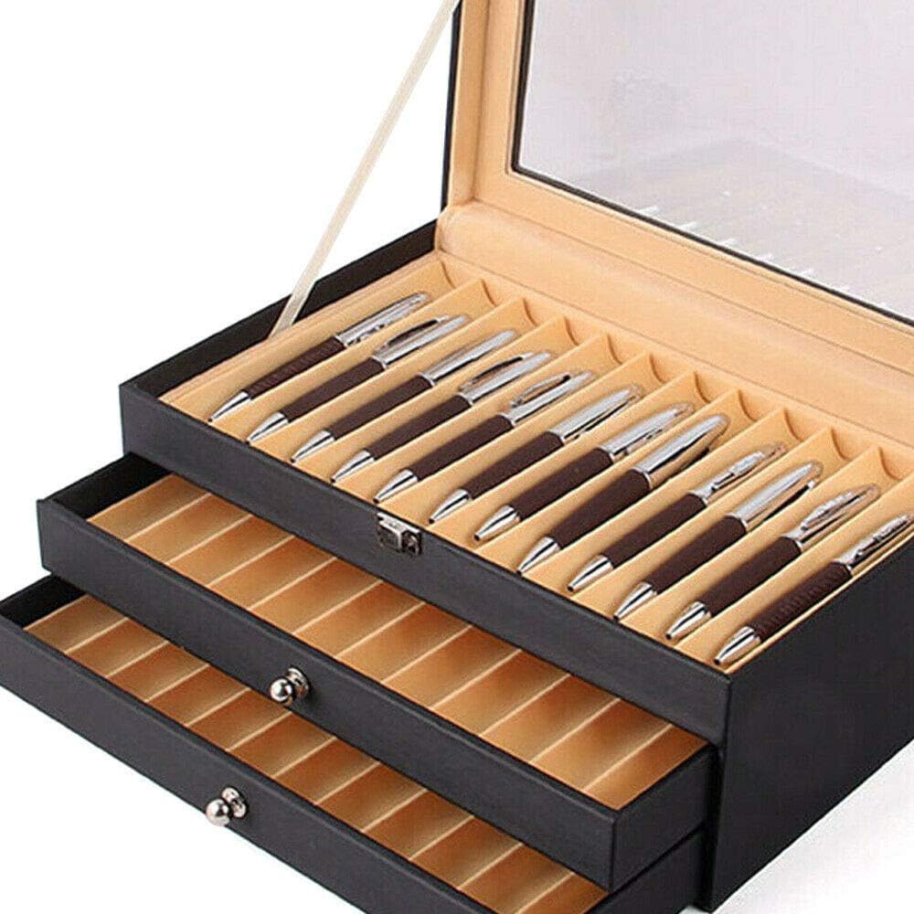 Gdrasuya10 Caja de exhibición de bolígrafos de franela de cuero, caja organizadora de bolígrafos de vidrio, caja de almacenamiento con tapa, ventana