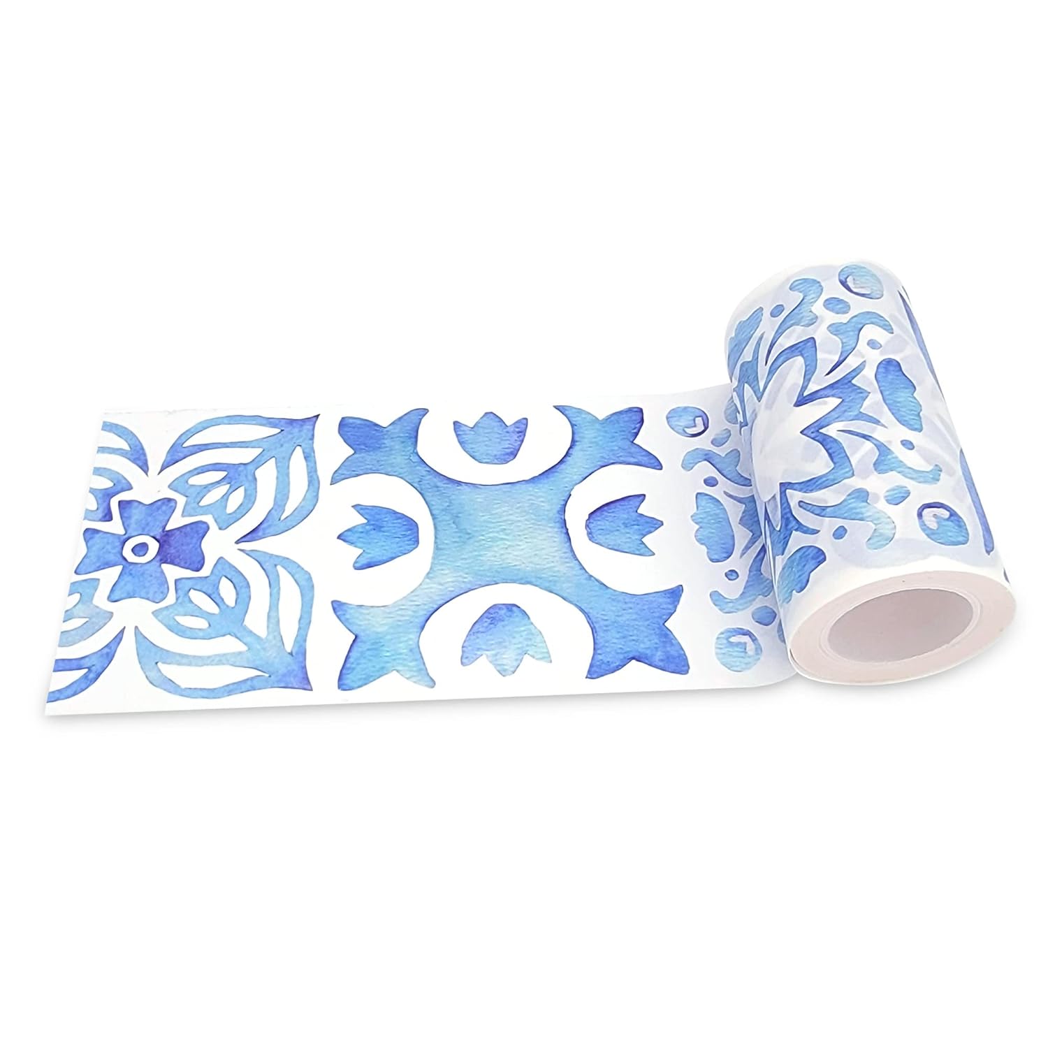 Serenity Fair – Cinta Washi con patrón de azulejos italianos, cinta adhesiva washi decorativa de inspiración marroquí azul y blanca reposicionable,