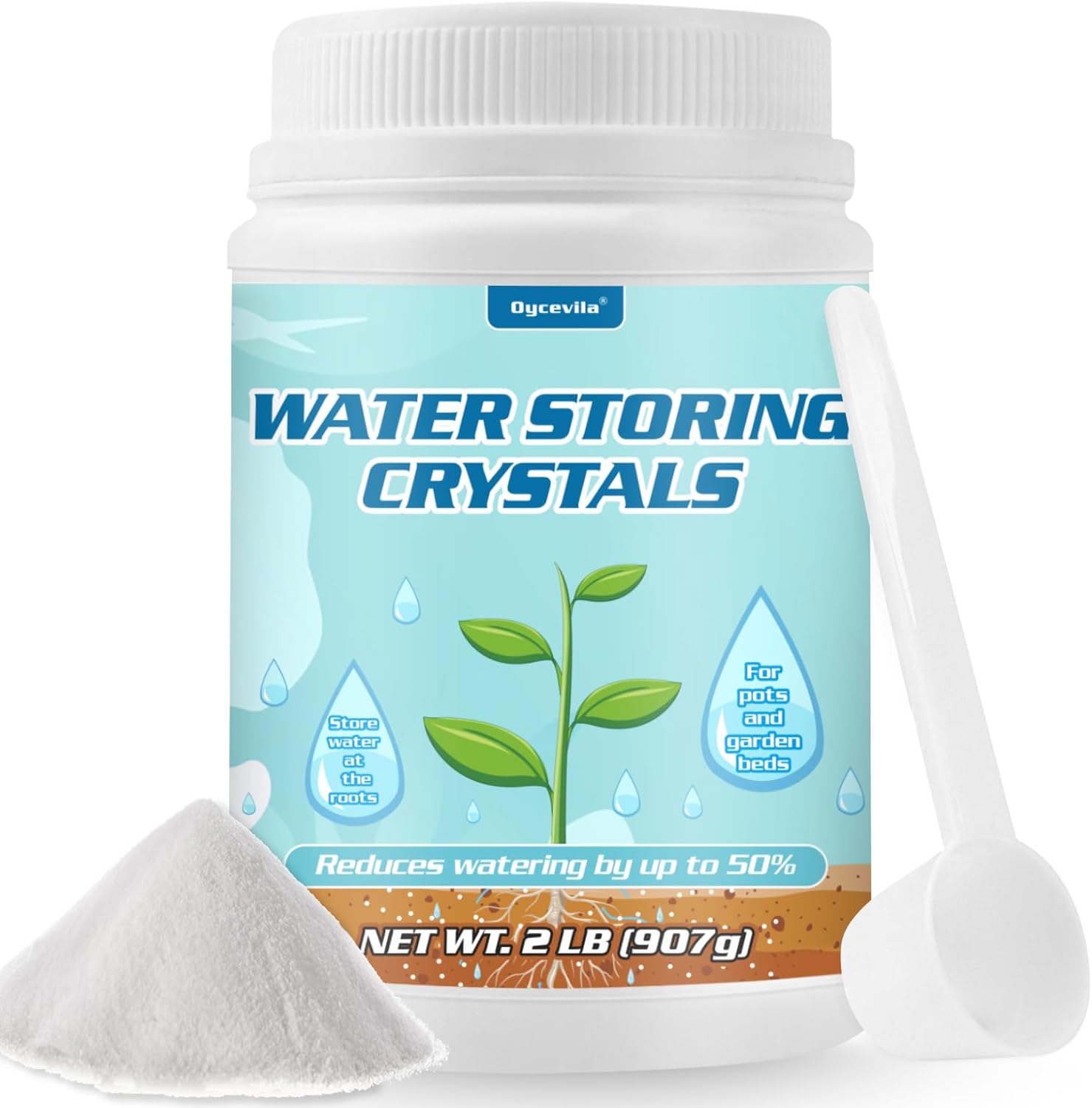 Cristales de almacenamiento de agua de 2 libras para plantas con cuchara, gel de agua que resuelve problemas de riego excesivo y sequía, mantiene el