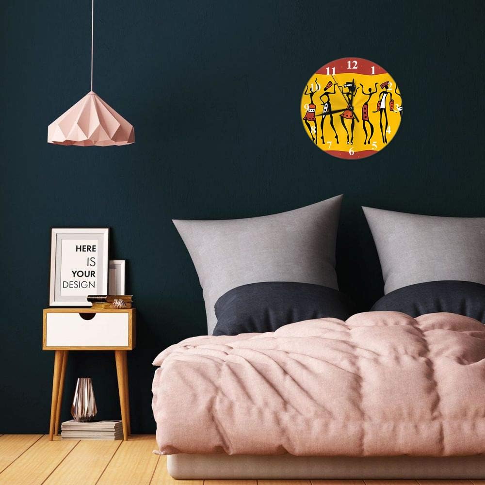 HGOD Designs – Reloj de pared redondo africano, figuras de mujer africana primitiva, reloj de pared redondo silencioso, decoración de pared para