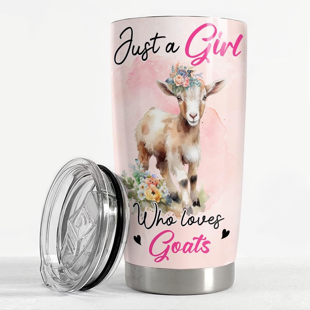 SANDJEST Vaso de cabra de 20 onzas con aislamiento de acero inoxidable con diseño de chica y cabra para café, taza de viaje, regalos para mujeres,