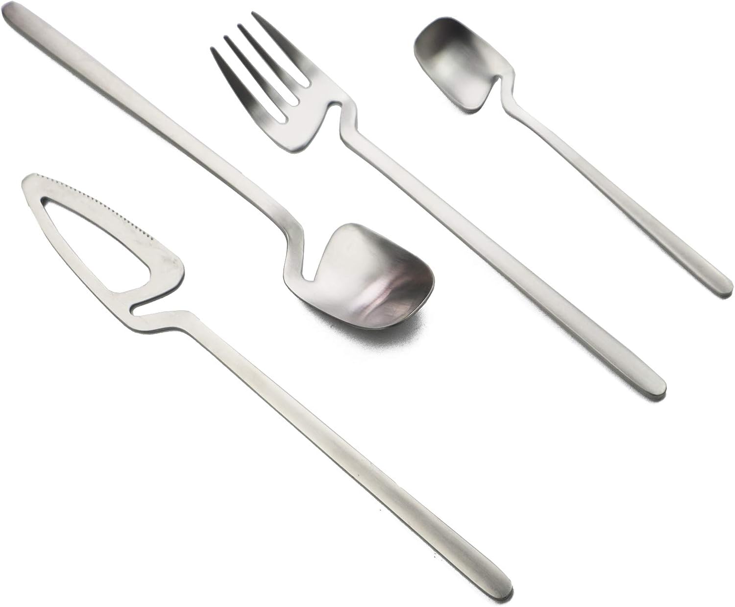 Juego de cubiertos plateados mate de acero inoxidable con acabado satinado para 6, 24 cucharas y tenedores, apto para lavavajillas (plata mate)