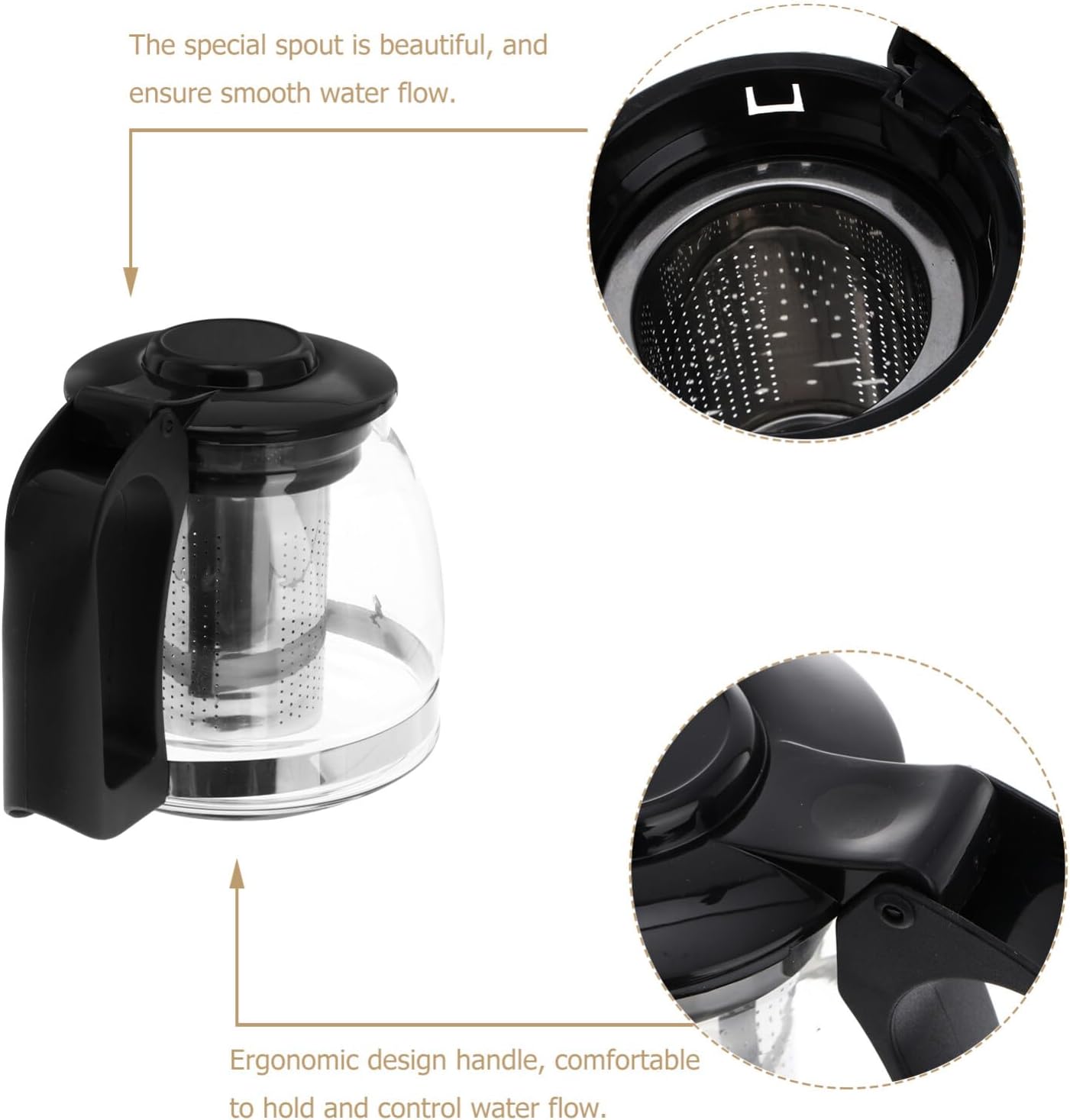 SOLUSTRE Tetera de vidrio de 23.7 fl oz con infusor extraíble de acero inoxidable y asa, tetera con tapa para té de hojas sueltas