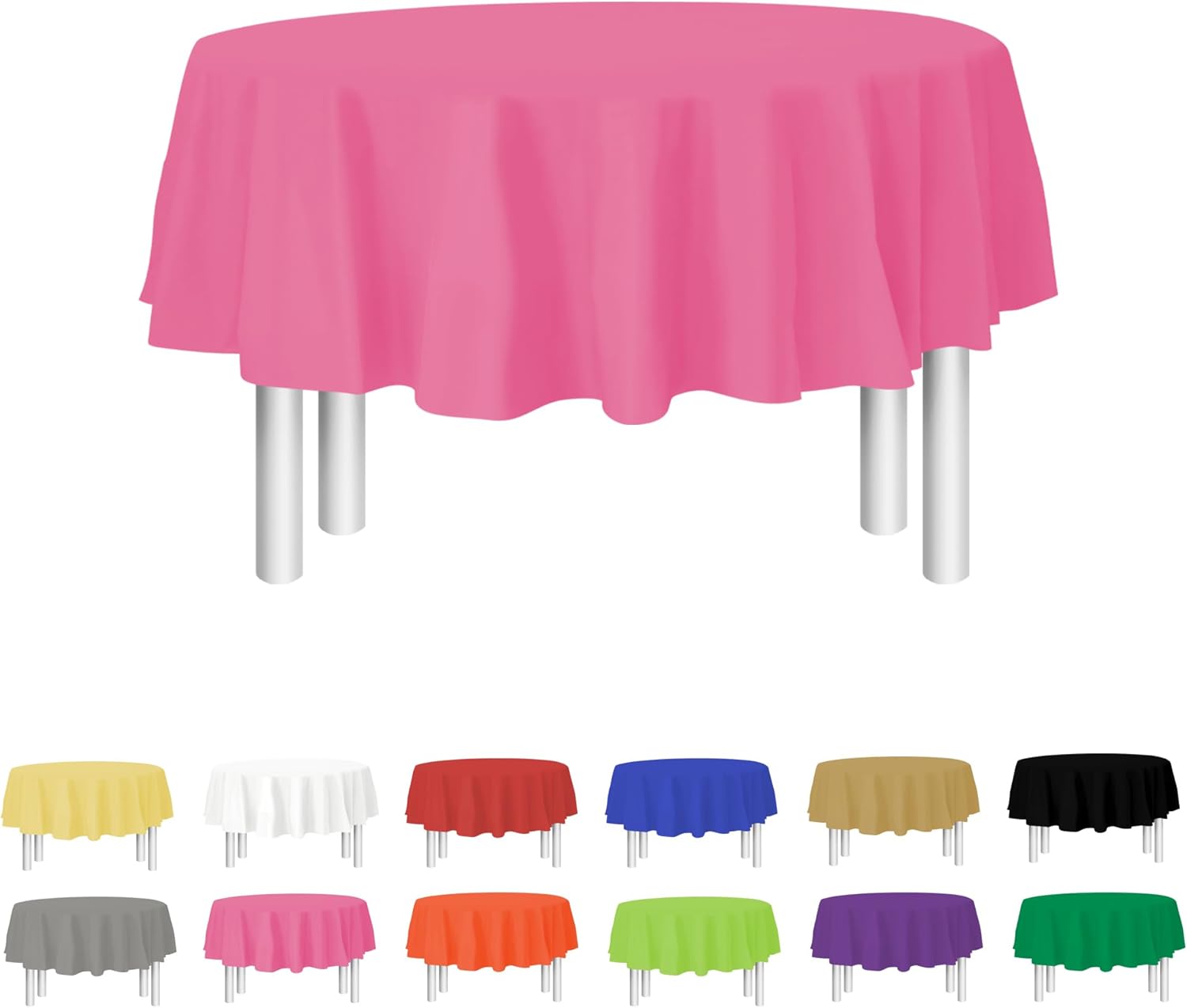 Mantel de plástico desechable rosa para mesas redondas (paquete de 12) manteles de 84 pulgadas para fiestas, eventos y bodas, interiores y