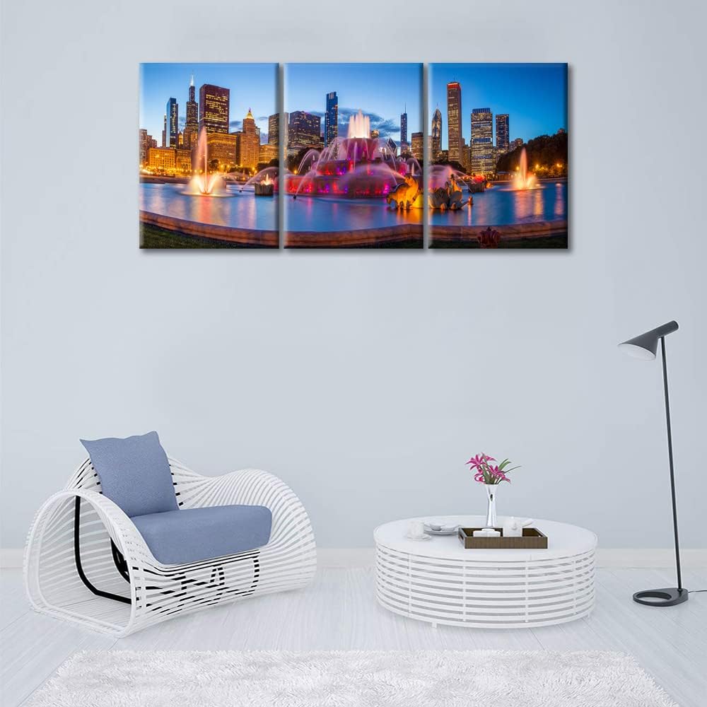 American City – Lienzo decorativo para pared, 3 paneles extra grande de la ciudad de Chicago, impresión en lienzo grande del horizonte de la ciudad