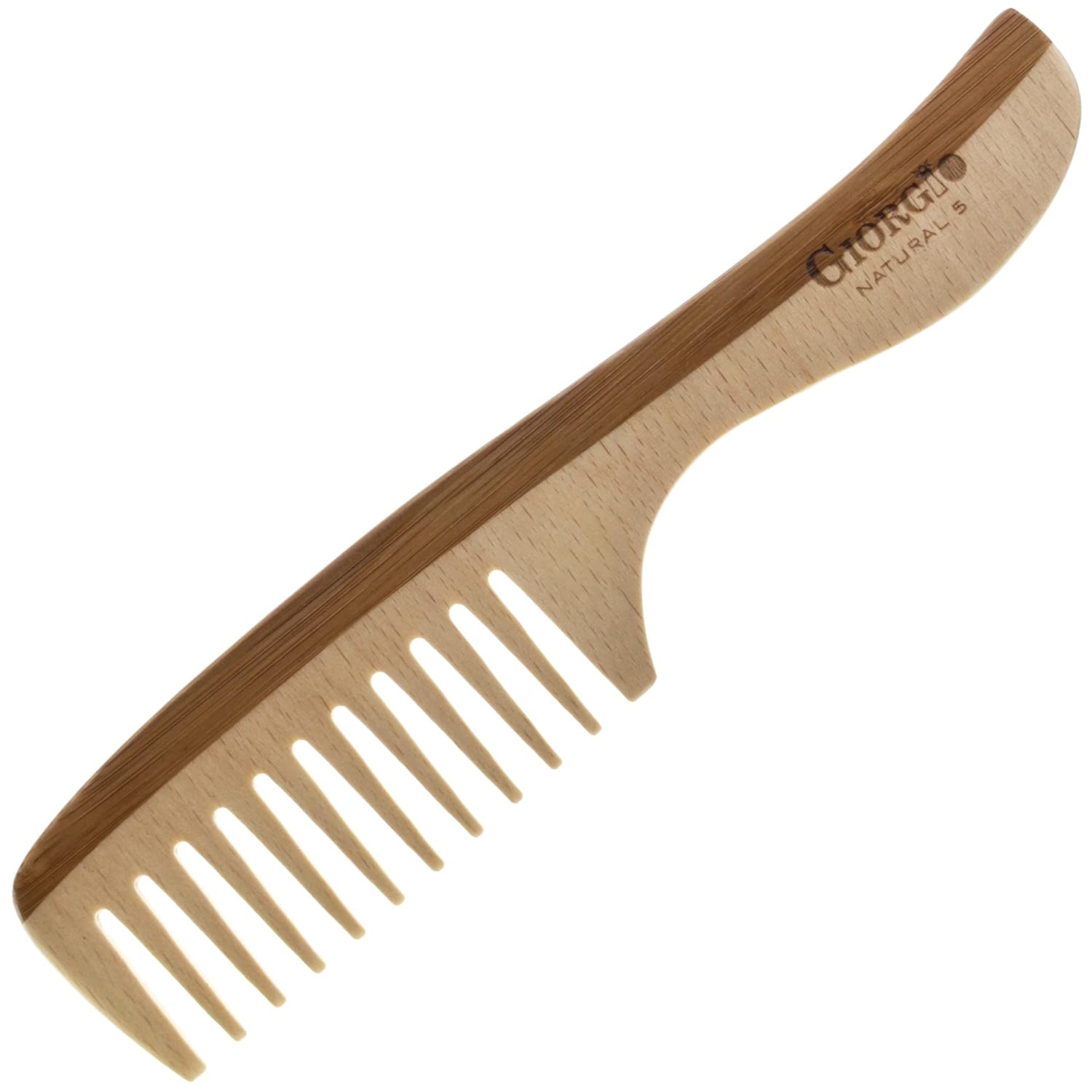 Giorgio GIONAT5 Peine desenredante de madera natural con mango cómodo, peine de dientes anchos para cabello rizado, peines de bambú y madera de haya