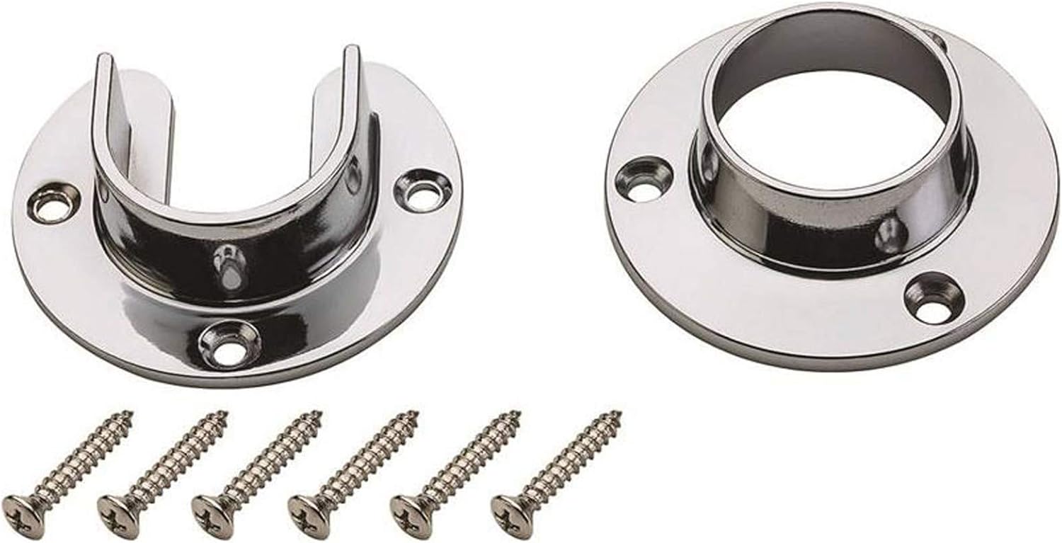 Wideskall Soporte de extremo de barra de acero inoxidable resistente con tornillos (cromo plateado, 5 juegos)
