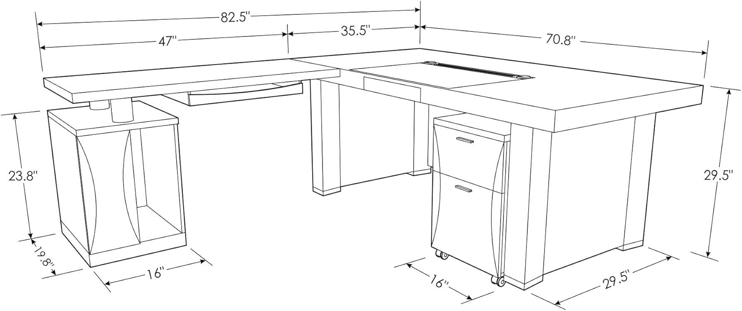 Zuri Muebles Pierce Mahogany Escritorio moderno con almacenamiento – Retorno derecho