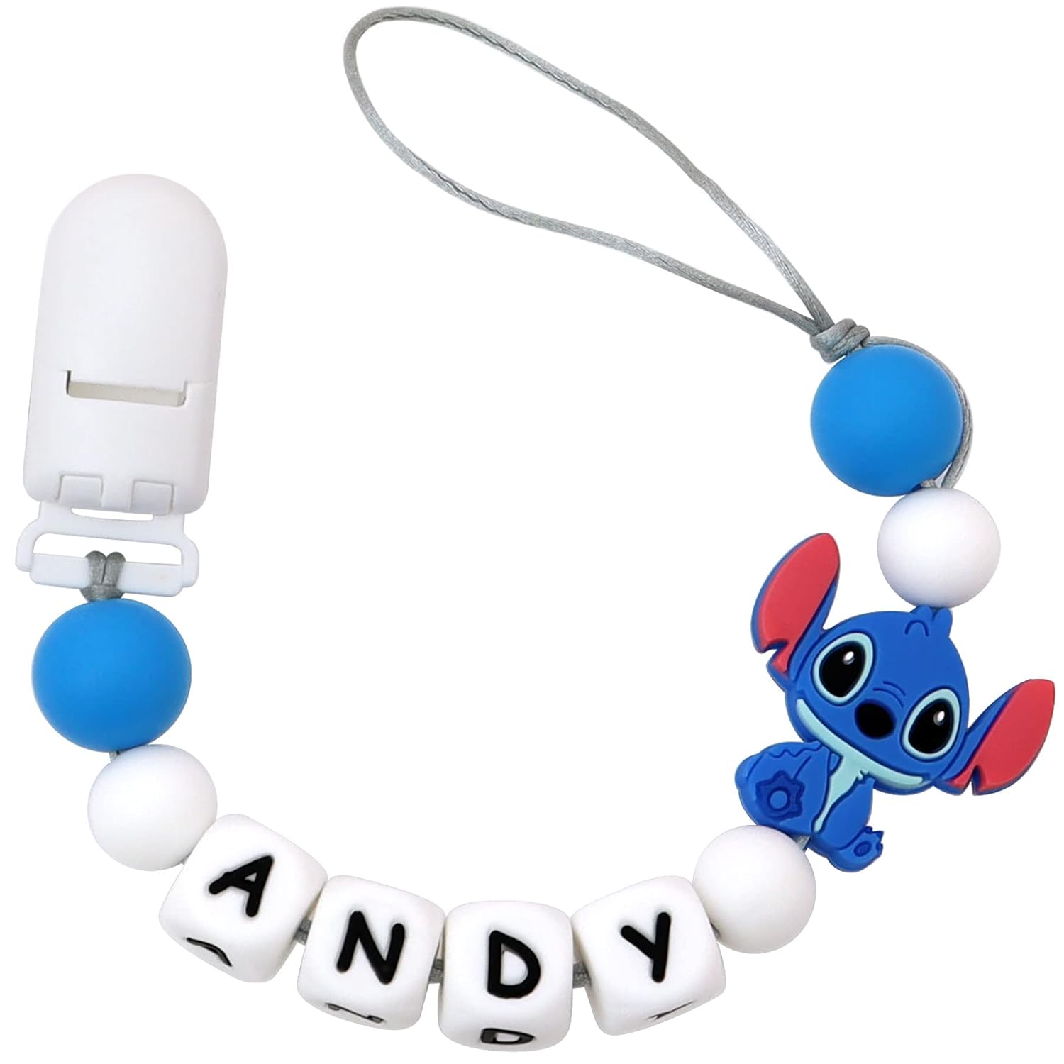 Personalized Pacifier Clip with Name, Custom Chain Clip for Baby Shower Gift (Stitch)