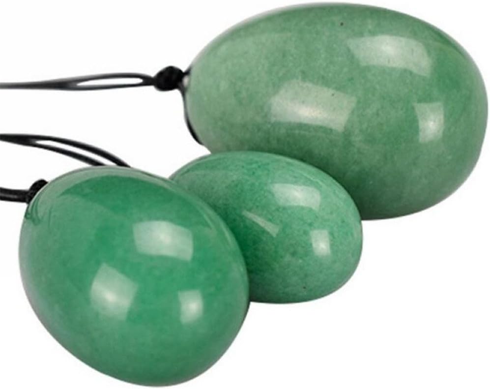 AITELEI Juego de 4 huevos de jade Yoni, 3 piezas perforados de cristal de cuarzo de aventurina verde natural, piedra de masaje + 1 palo de masaje