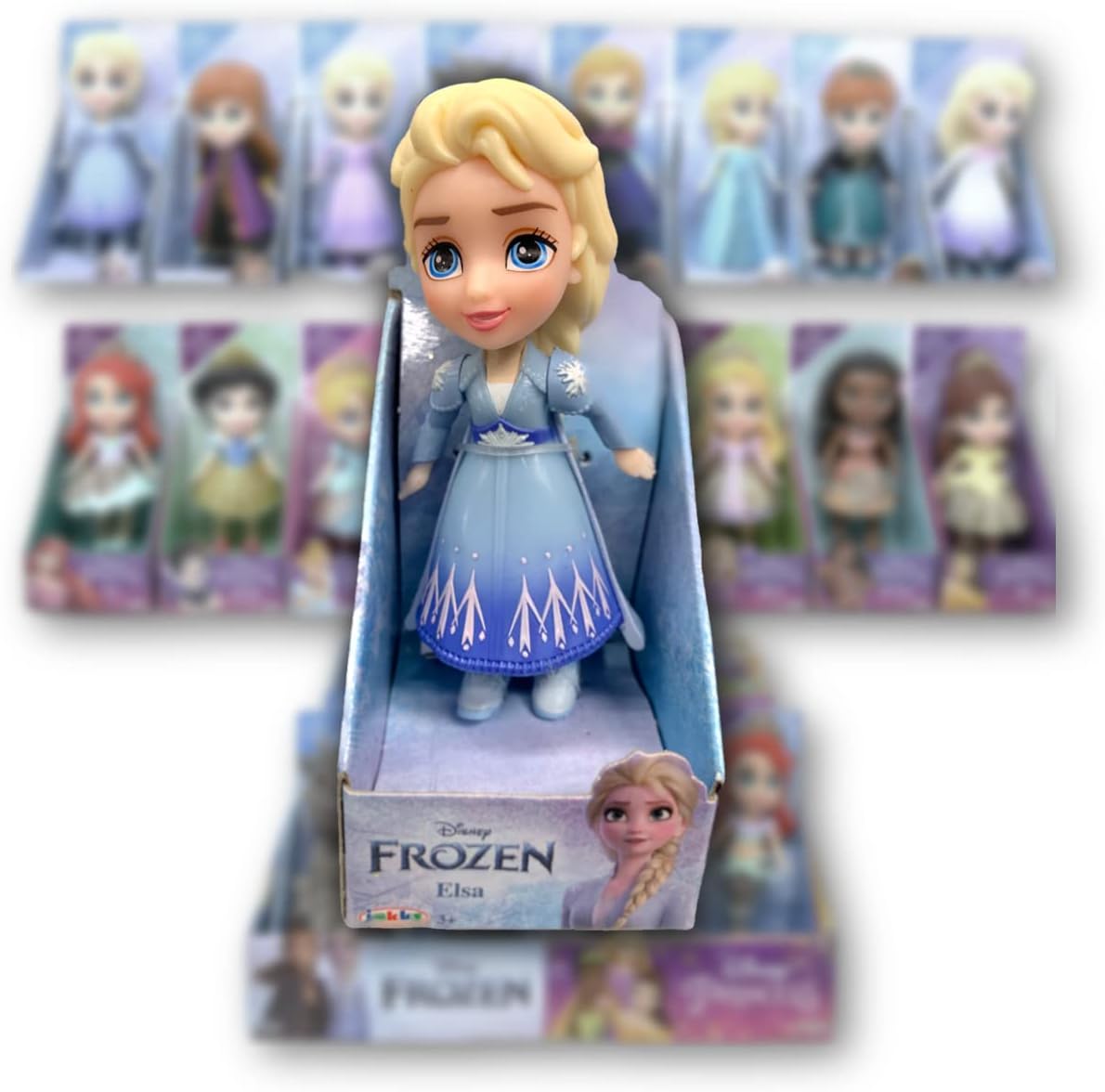 Amarina Empaquetado en caja transparente para regalo, mini muñeca de 3.5 pulgadas, a elegir entre los 14 personajes de Frozen de estilo (azul ELSA)