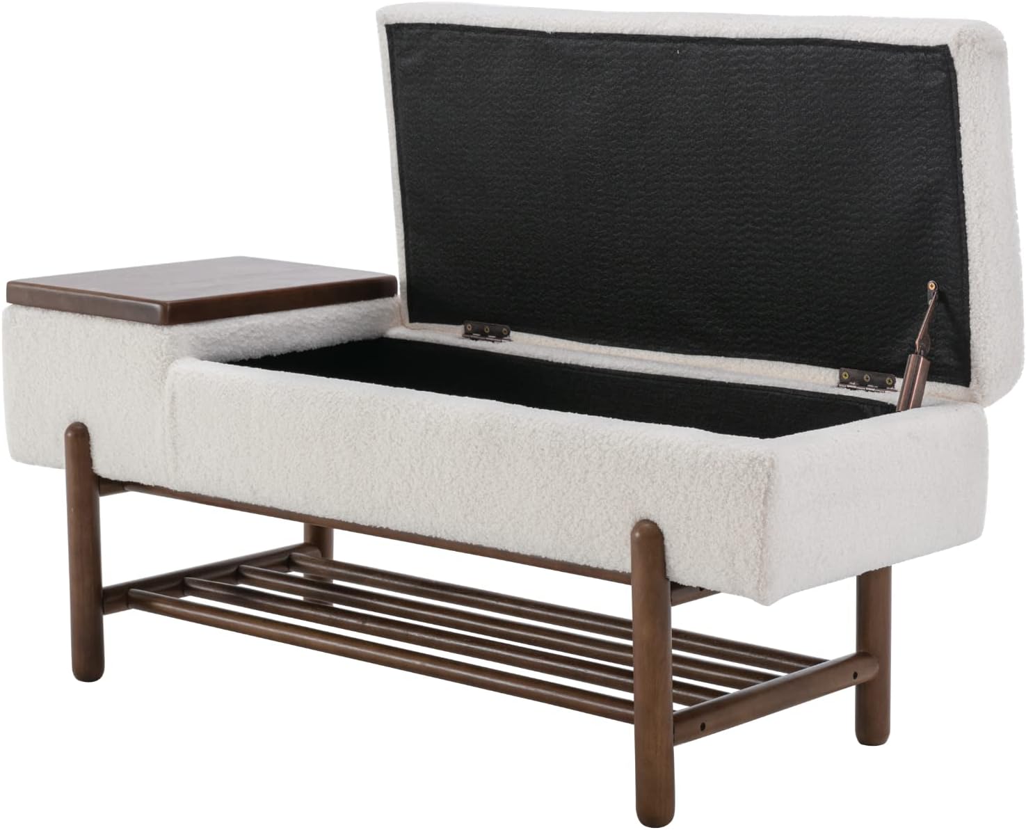 ROCITY Banco de sherpa beige para dormitorio, extremo de la cama, banco otomano de almacenamiento tapizado, banco de almacenamiento moderno con