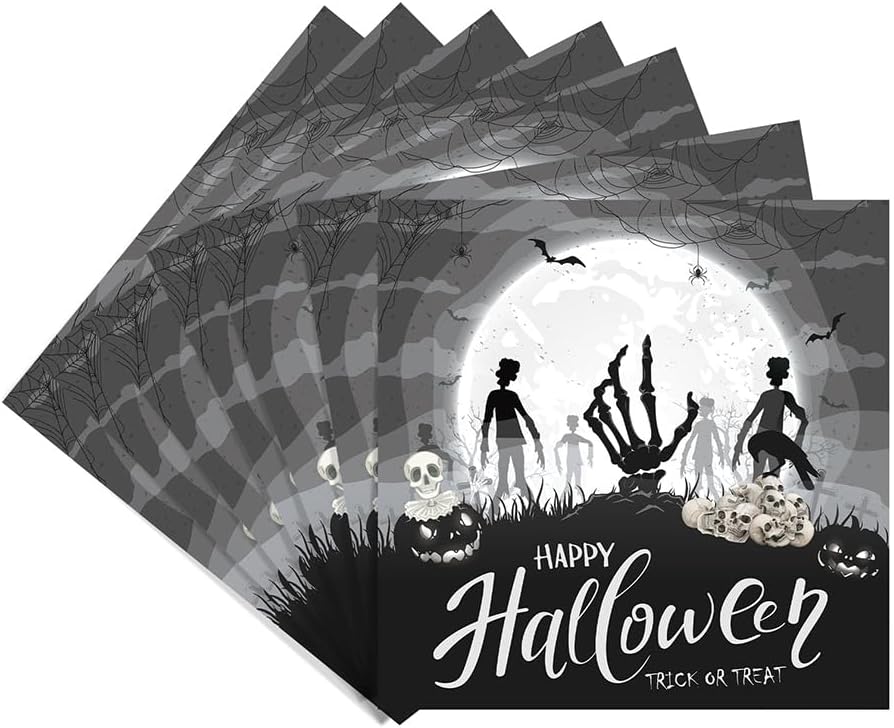 Dulousia Suministros para fiesta de Halloween 54 piezas de vajilla espeluznante de esqueleto de calavera, platos desechables de papel, platos de