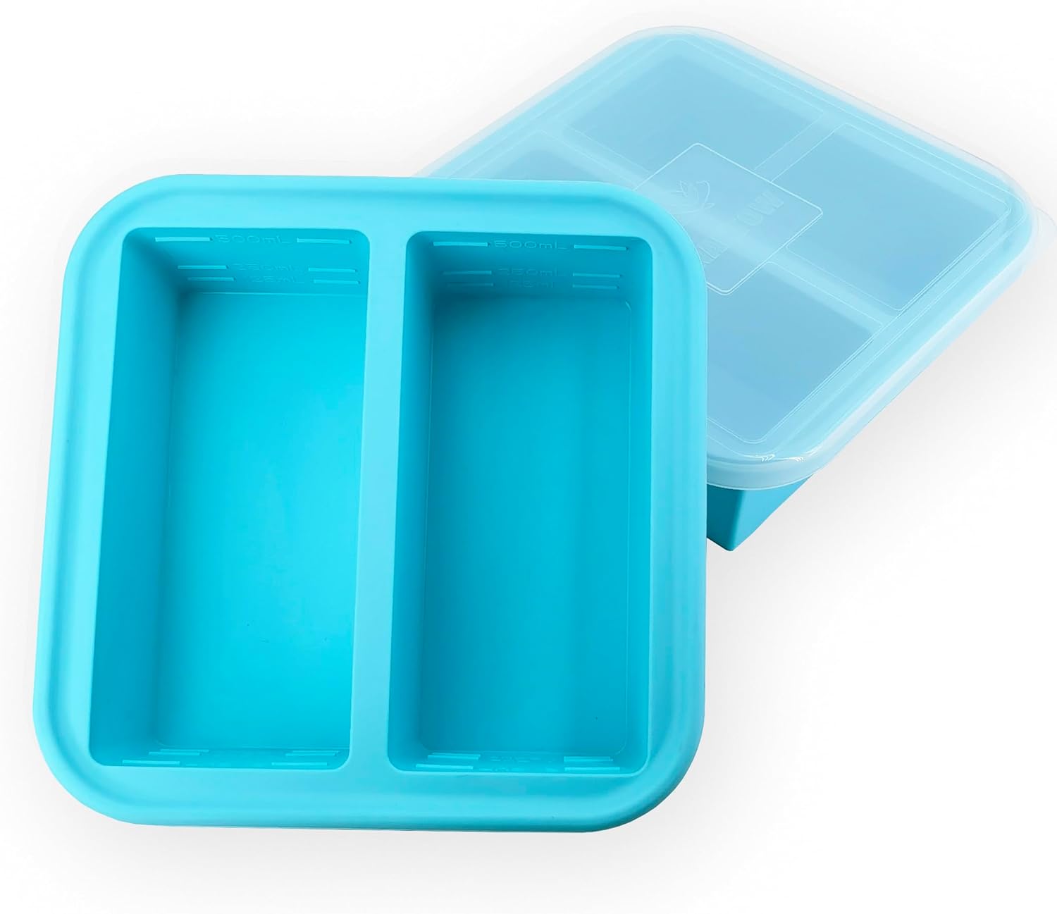Bandeja de silicona para congelador de 2 tazas con tapa, paquete de 2, haz 4 porciones perfectas de 2 tazas, moldes de fácil liberación para