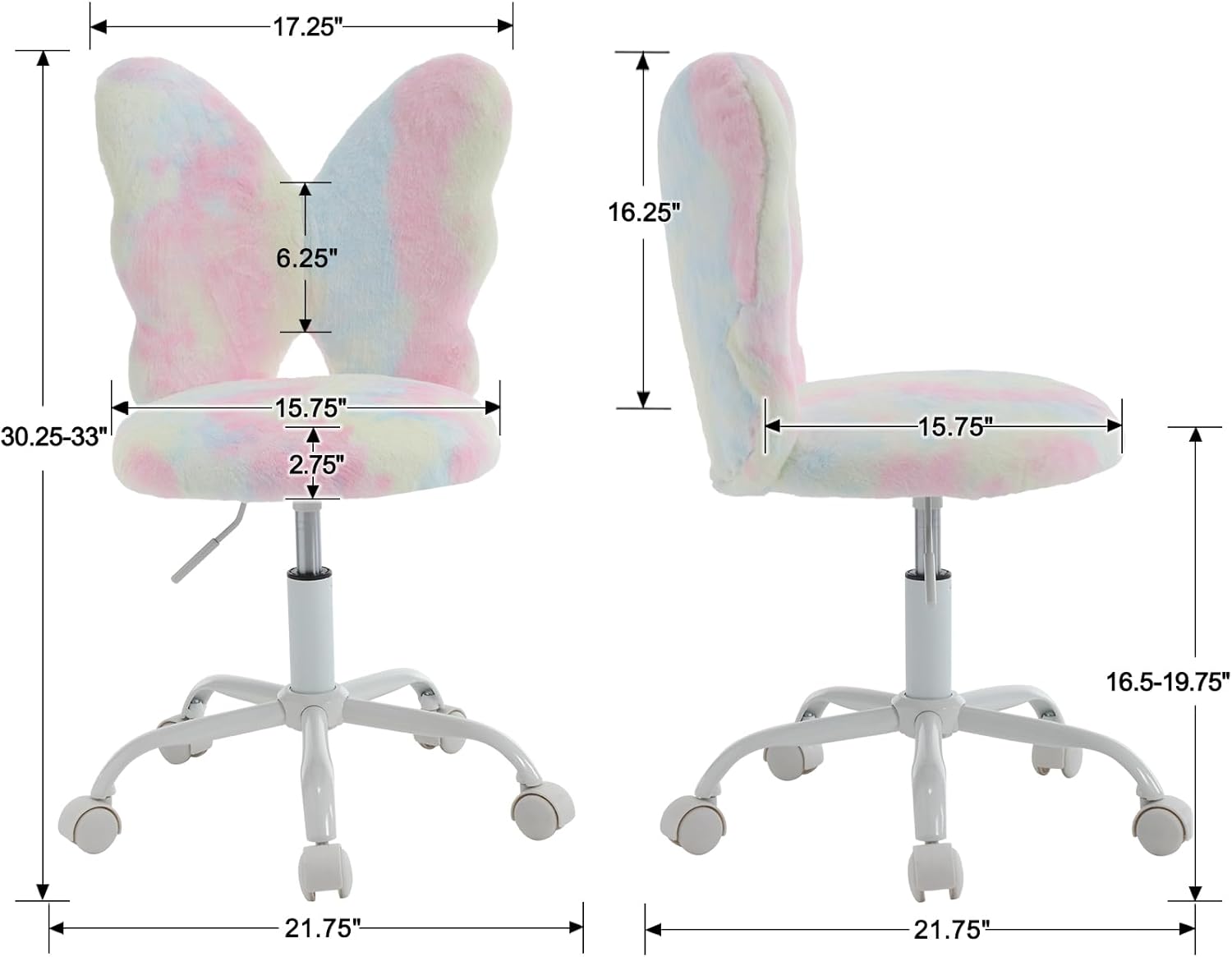 DM Furniture Silla de escritorio con diseño de mariposa para niños, silla de estudio para niñas, estudiantes, silla de computadora, silla de oficina