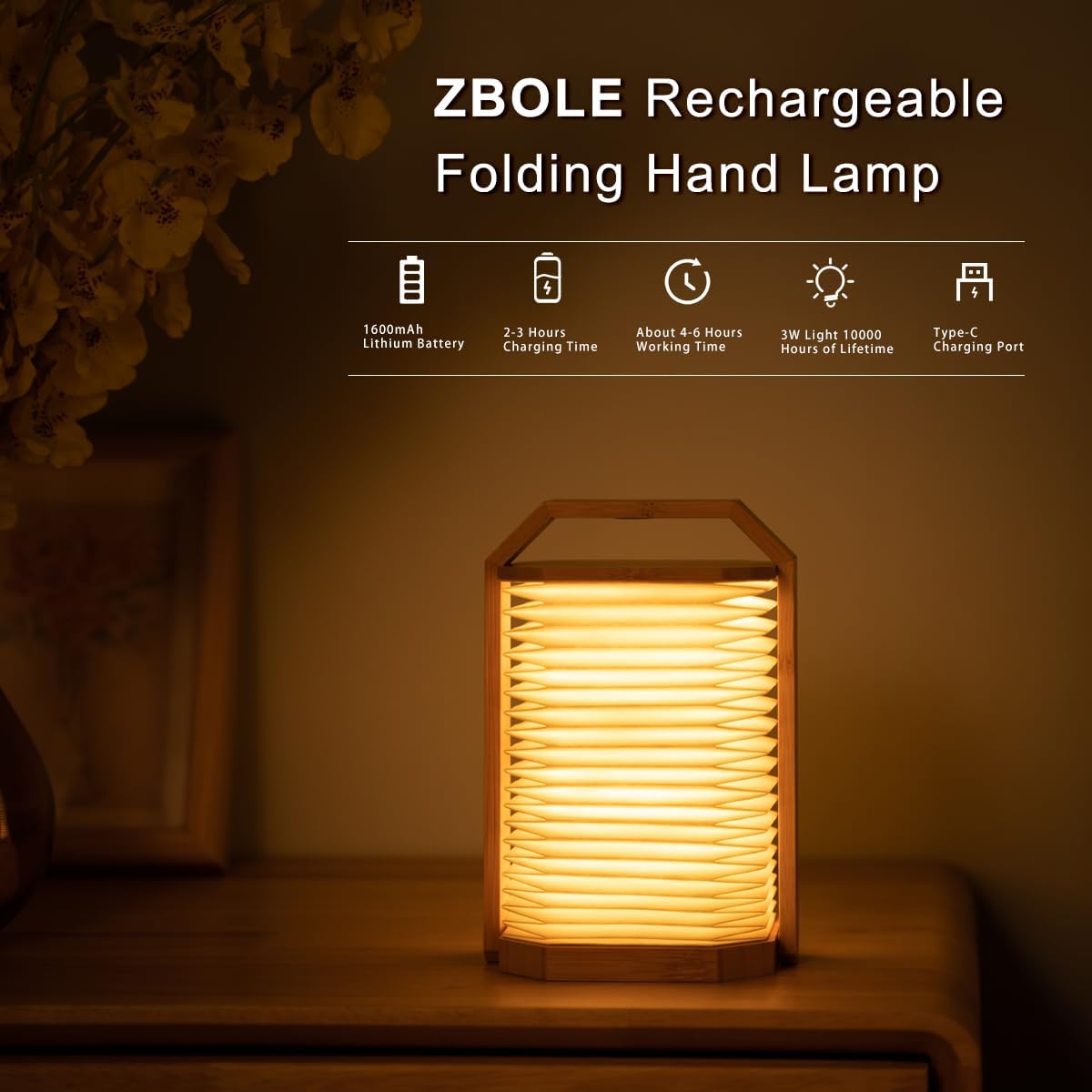 Lámpara de mano, lámpara de ambiente, lámpara portátil de papel plegable, luz nocturna, luces de libro, lámpara de campamento, luces LED para