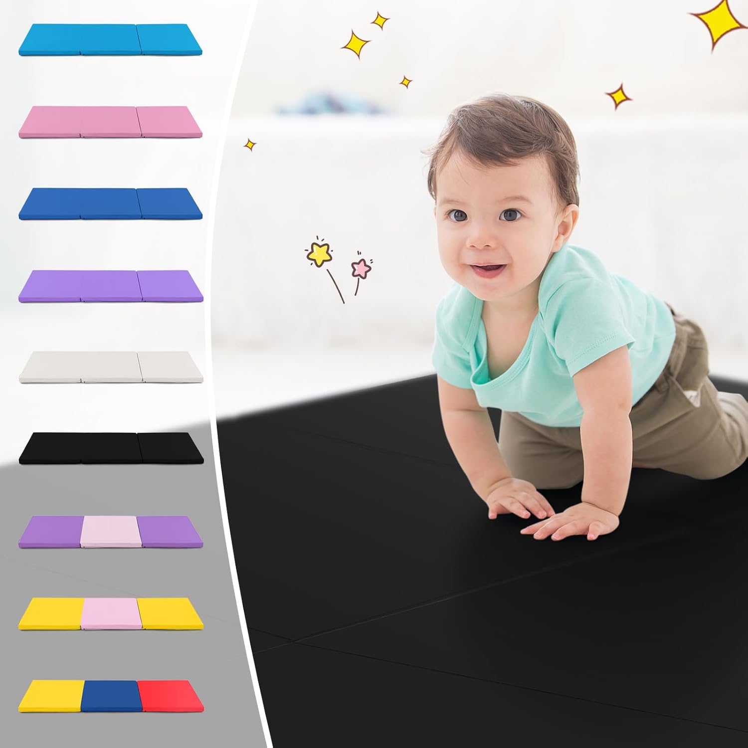 Giantex Colchoneta de gimnasia de 6 x 2 pies, tapete plegable de 2 pulgadas de grosor con cierre de gancho y bucle, tapete de gimnasio plegable con