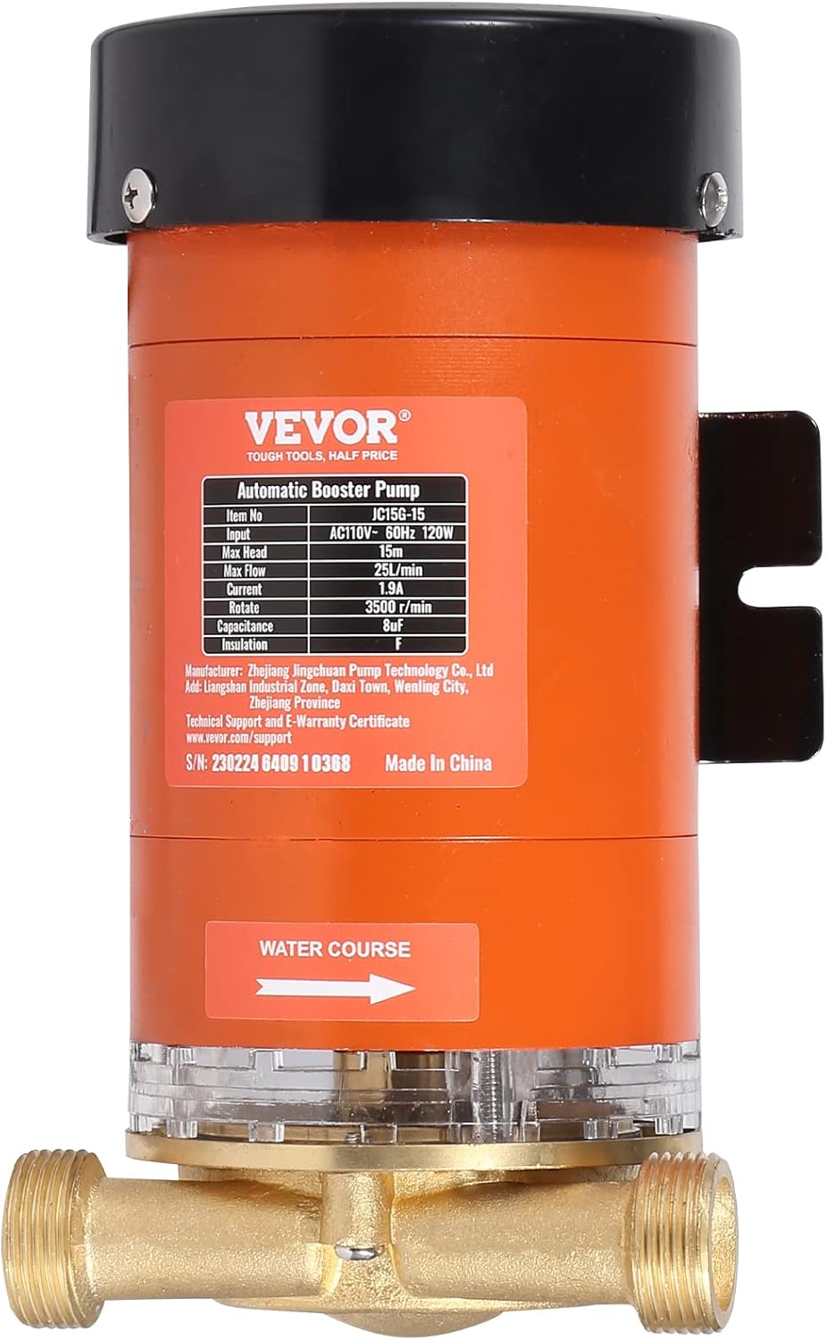 VEVOR Bomba de presión de agua de 120 W, 110 V CA, 396 GPH 21.75 PSI, bomba de presión automática para el hogar, flujo máximo de 25 Lmin con