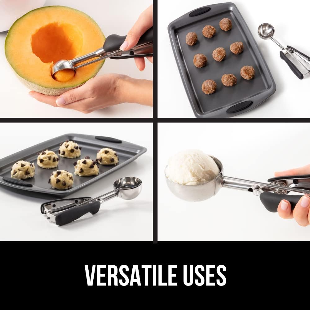 Gorilla Grip – Cuchara con resorte de acero inoxidable de alta calidad, para frutas, galletas y helados, cuchara mediana talla 30 de 2 cucharadas,