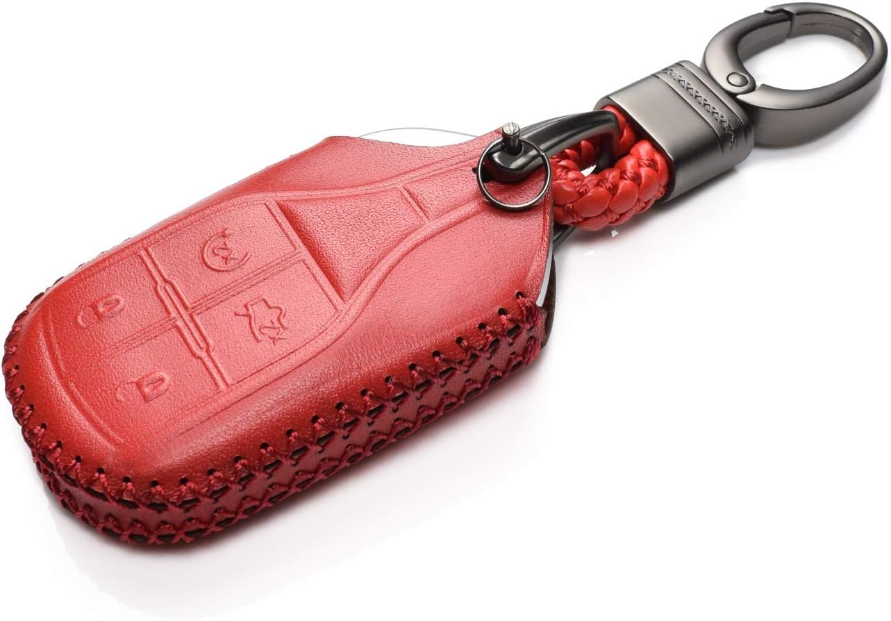 Vitodeco Funda de piel auténtica para llavero inteligente sin llave compatible con Maserati Ghibli, Levante, Quattroporte (arranque remoto, rojo)
