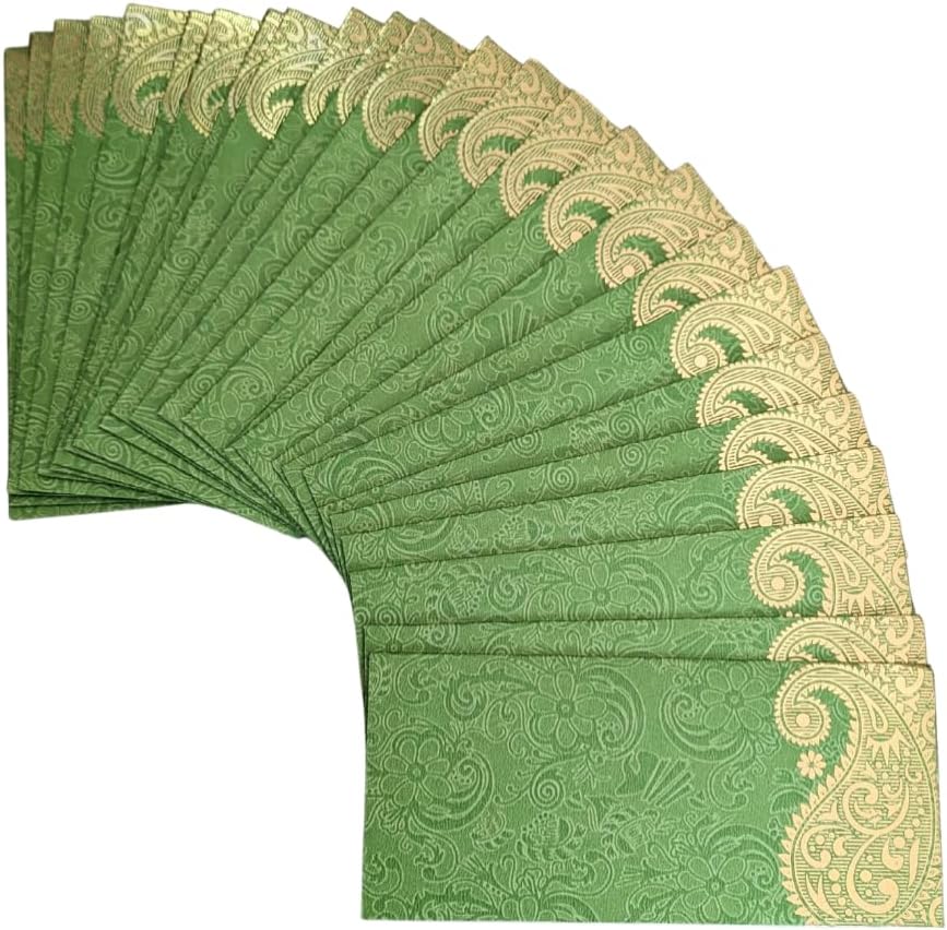 Shagun – Juego de sobres de regalo para dinero en efectivo (paquete de 25) para boda, compromiso, diwali, cumpleaños, aniversario (verde)