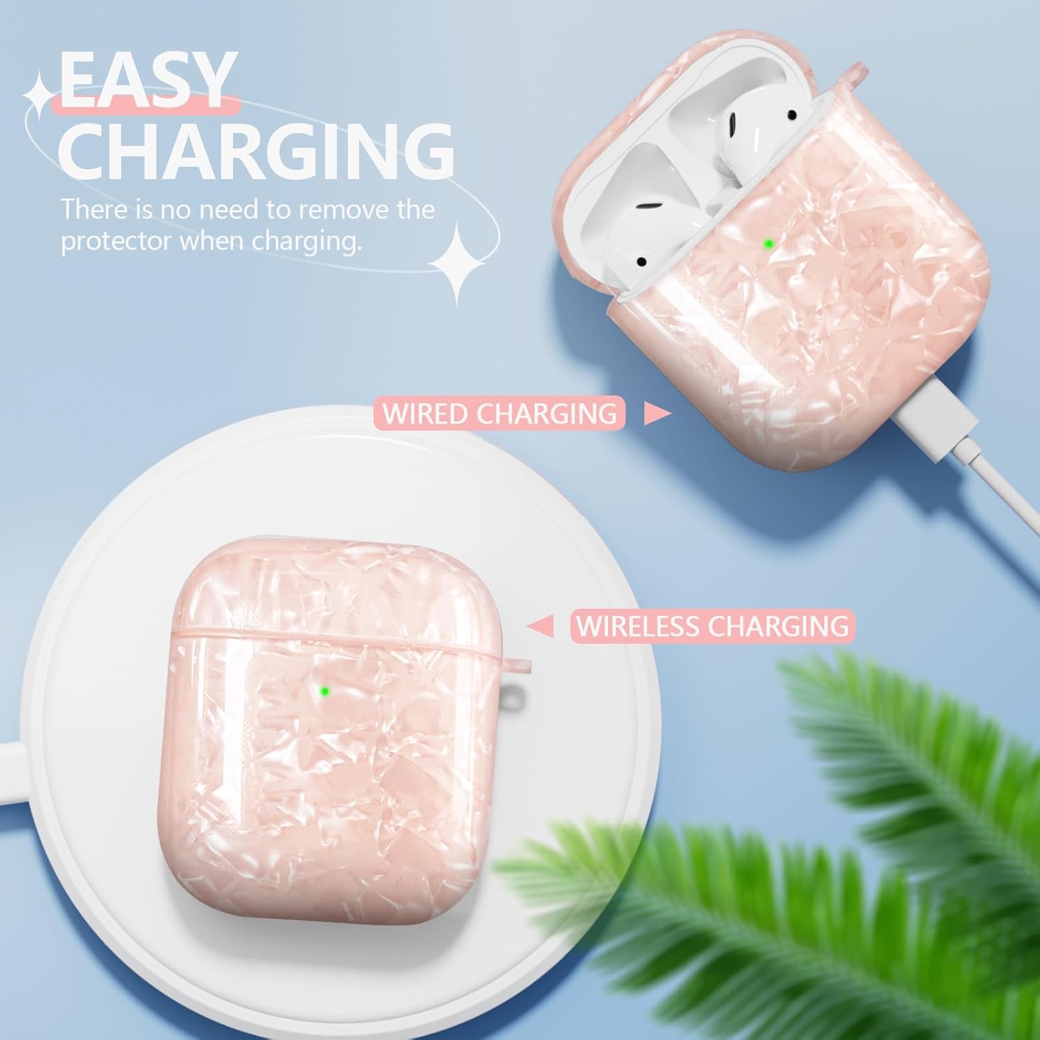 Funda de lujo con llavero de perlas para Airpods 21 con kit de limpieza, bonita funda protectora de TPU con purpurina para niñas y mujeres,