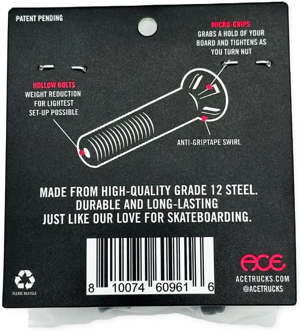 Ace Skateboard Hardware Pernos de agarre huecos – Cabeza Allen – Elige el tamaño