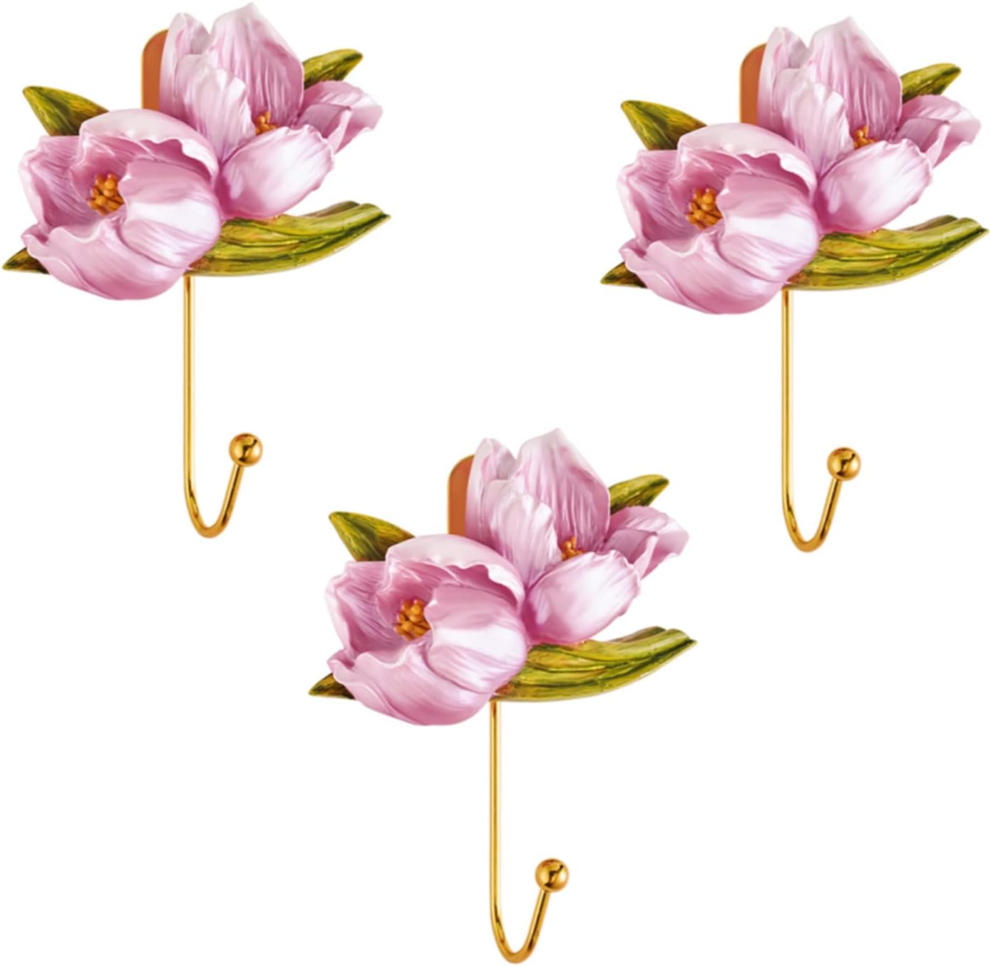 3 ganchos de pared de resina con diseño de tulipán creativo para colgar abrigos, sombreros, toallas, bolsos, llaveros, sala de estar, baño,