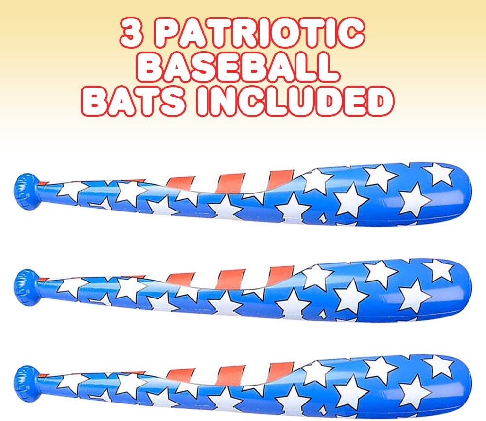 ArtCreativity Inflable de bate de béisbol con bandera estadounidense, juego de 3, accesorios de disfraz patriótico, decoración del 4 de julio y