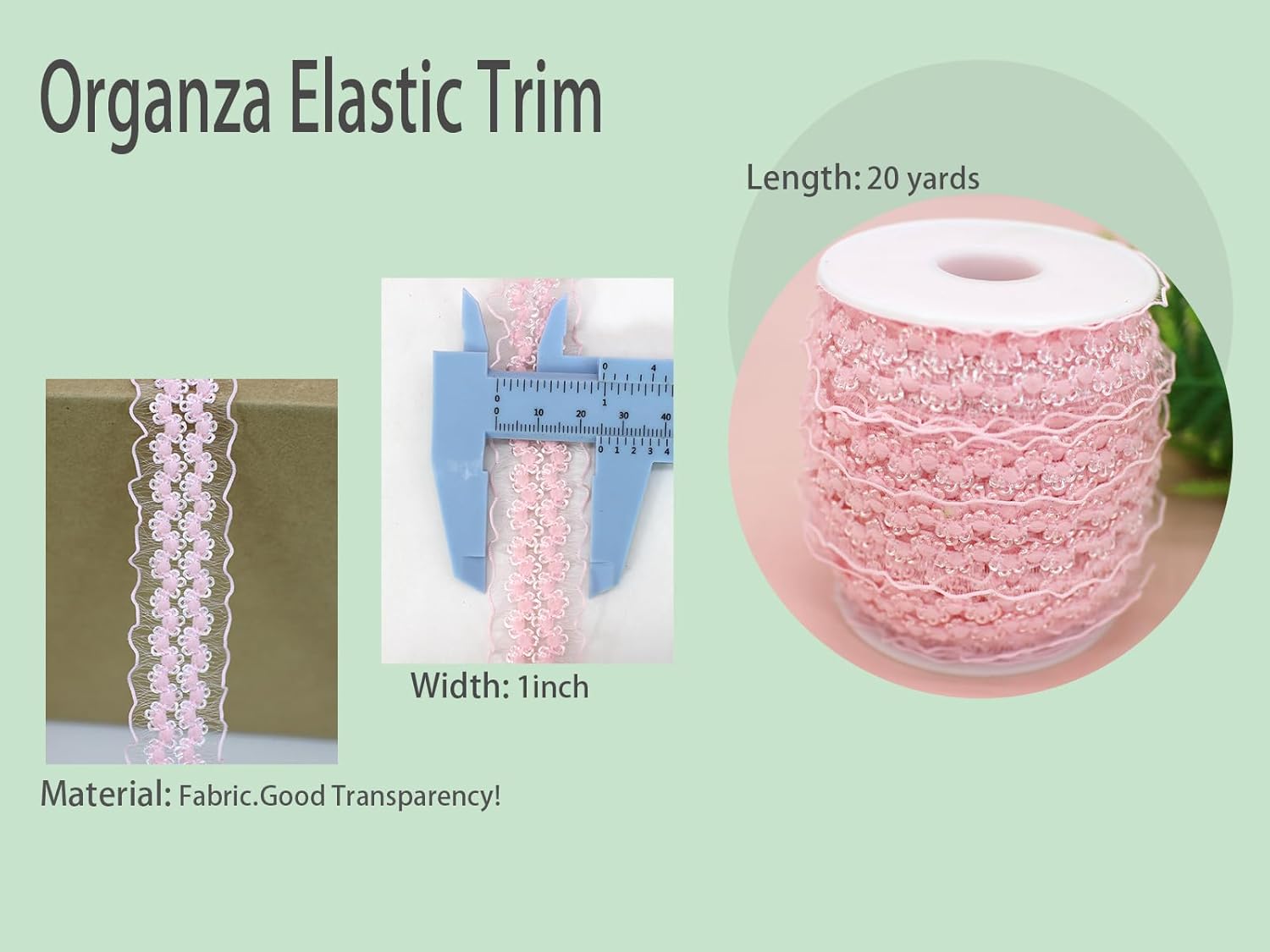 20 yardas de organza con doble volantes color rosa, ribete de encaje elástico, banda de encaje elástica, ropa y ropa para bricolaje, adorno de