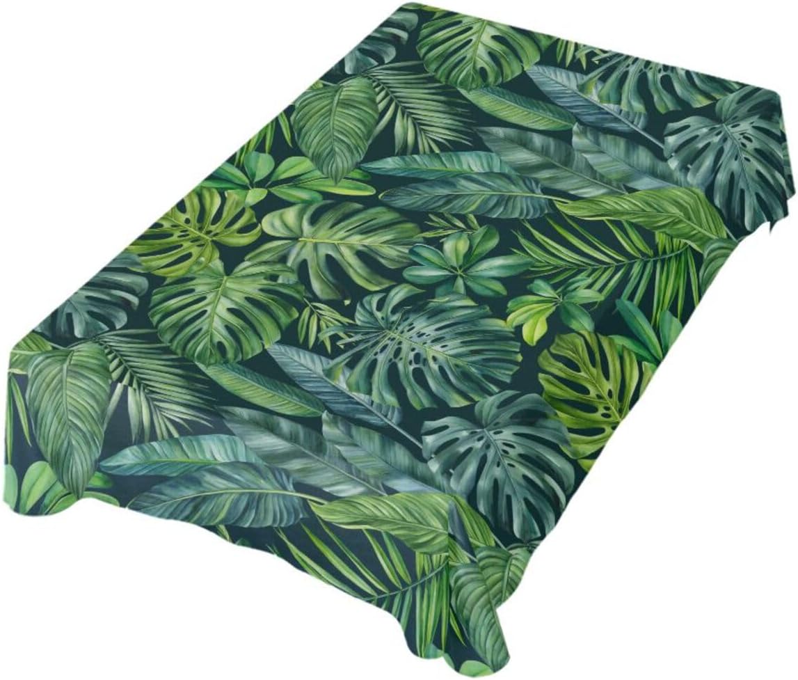 ZOEO Mantel rectangular con estampado de hojas de palmera tropical, color verde, moderno, mantel decorativo lavable para mesa de cocina, comedor,