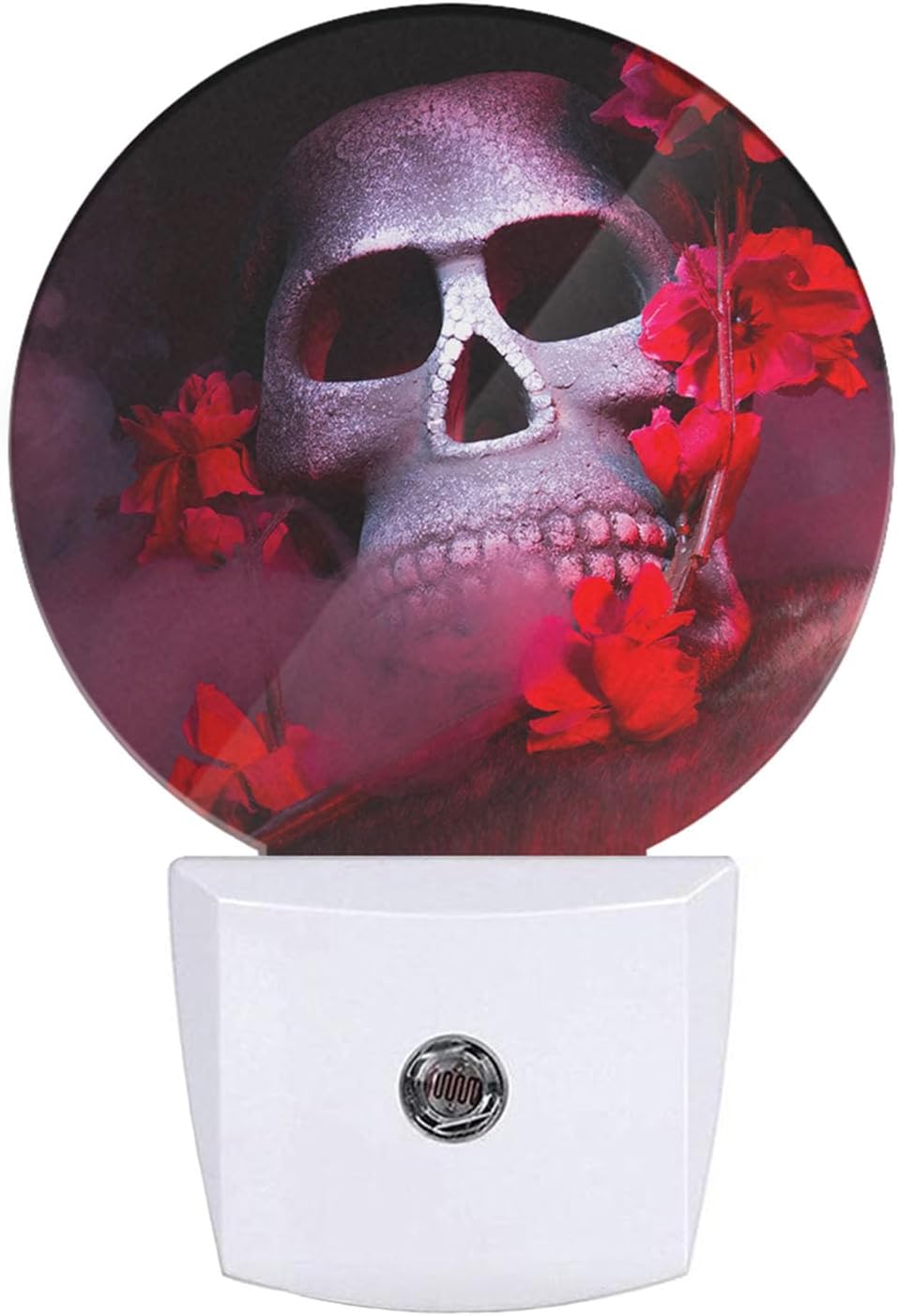 Lámpara de noche floral roja de calavera para Halloween, cabeza de esqueleto malvado, calavera de rosa, luz nocturna decorativa LED, sensor de