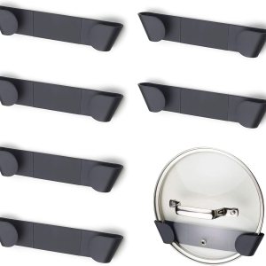 Eonenomi Organizador de tapas de olla para gabinete, paquete de 6 organizadores universales de tapas de sartén para montaje en pared, organizador de Eonenomi Organizador de tapas de olla para gabinete, paquete de 6 organizadores universales de tapas de sartén para montaje en pared, organizador de