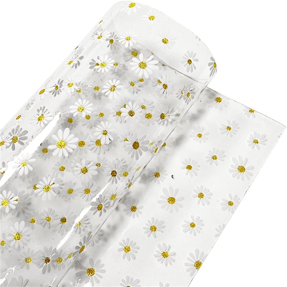 Rollo de piel sintética de PVC transparente de 12 x 53 pulgadas, diseño de margaritas, impermeable, para manualidades, bolsas de cosméticos, bolsas