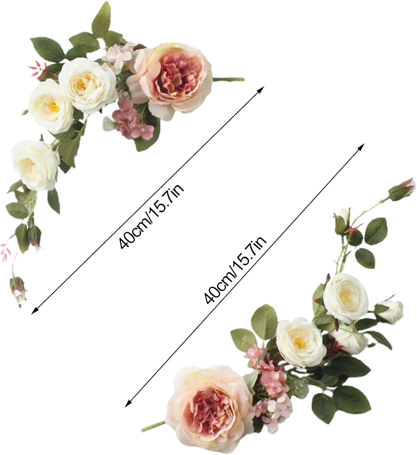 Juego de 2 guirnaldas de flores artificiales de peonía de seda, guirnalda de flores falsas para boda, letrero de bienvenida, flores decorativas para