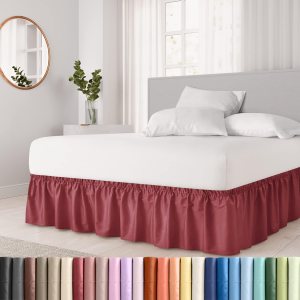 CGK Linens – Falda de cama envolvente con volantes, color borgoña, para camas de tamaño matrimonial con caída de 12 pulgadas, correa elástica de CGK Linens – Falda de cama envolvente con volantes, color borgoña, para camas de tamaño matrimonial con caída de 12 pulgadas, correa elástica de