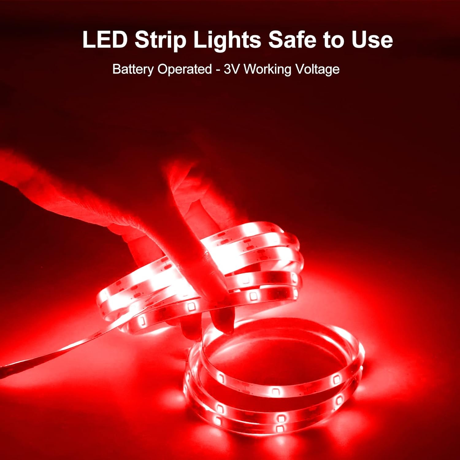 echosari Tira de luces LED alimentadas por pilas, 90 luces LED rojas 2835 SMD de 9.8 pies, tira de luces autoadhesivas cortables con temporizador
