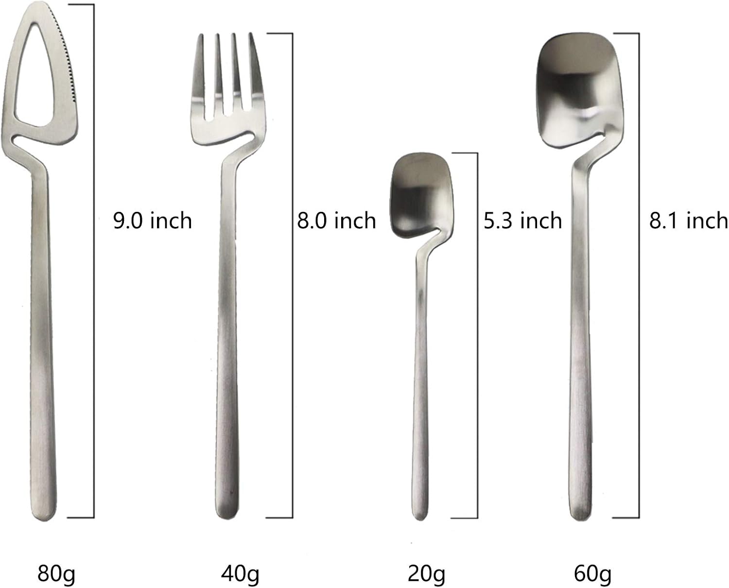 Juego de cubiertos plateados mate de acero inoxidable con acabado satinado para 6, 24 cucharas y tenedores, apto para lavavajillas (plata mate)
