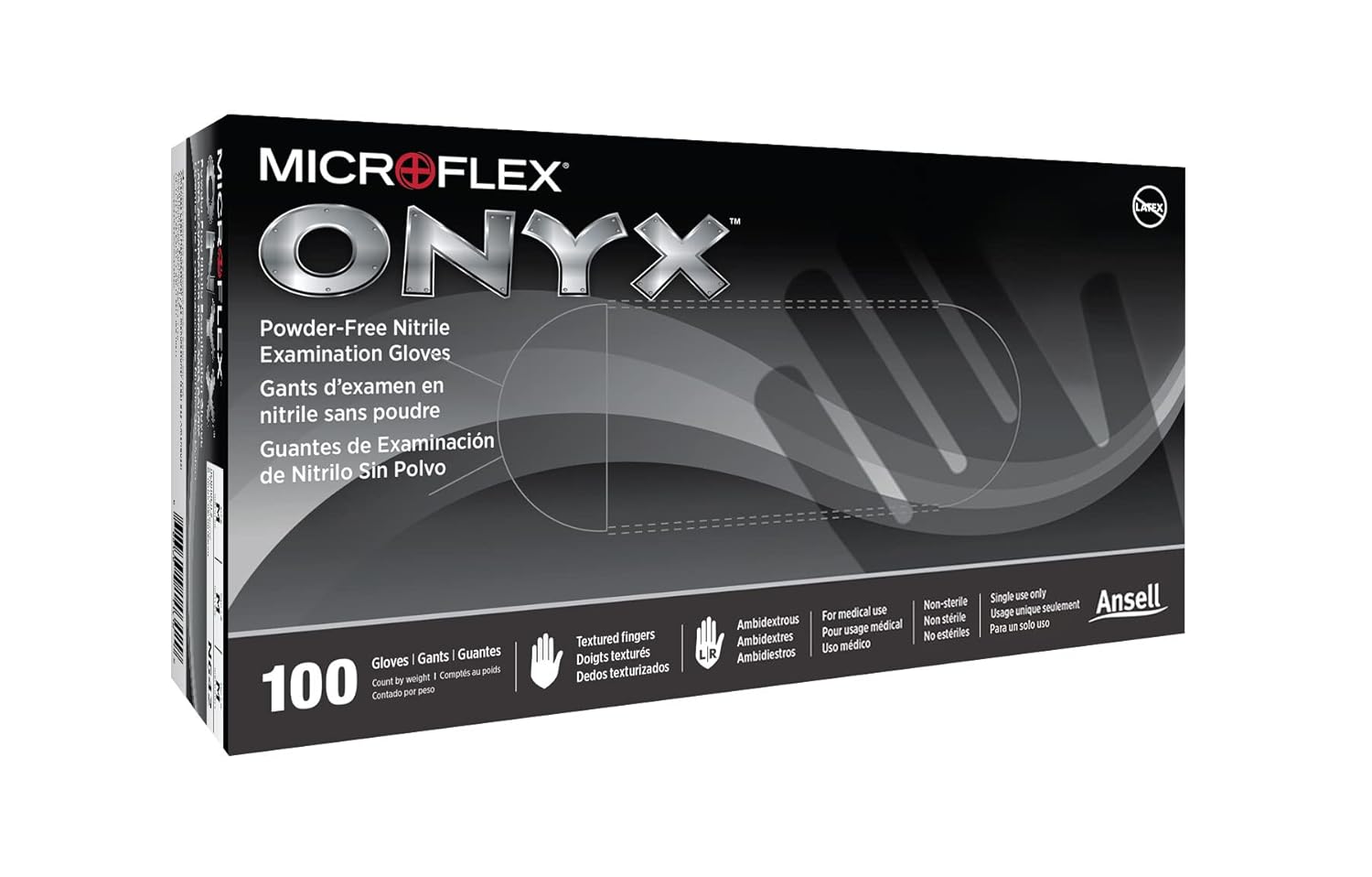 Microflex Onyx N64 – Guantes desechables de nitrilo para examen de automoción, fabricación de metal con puntas de los dedos texturizadas, talla L,