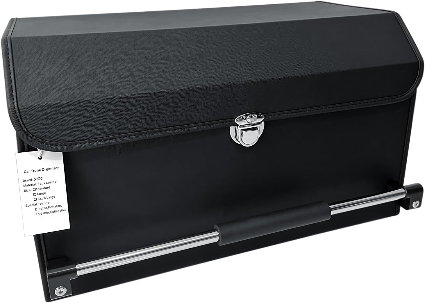 XCF Trunk Organizer for SUV, Durable Leather Car Trunk Organizer with Lid and Sturdy Handle, Collapsible Adjustable Storage Compartment for MenWomen
