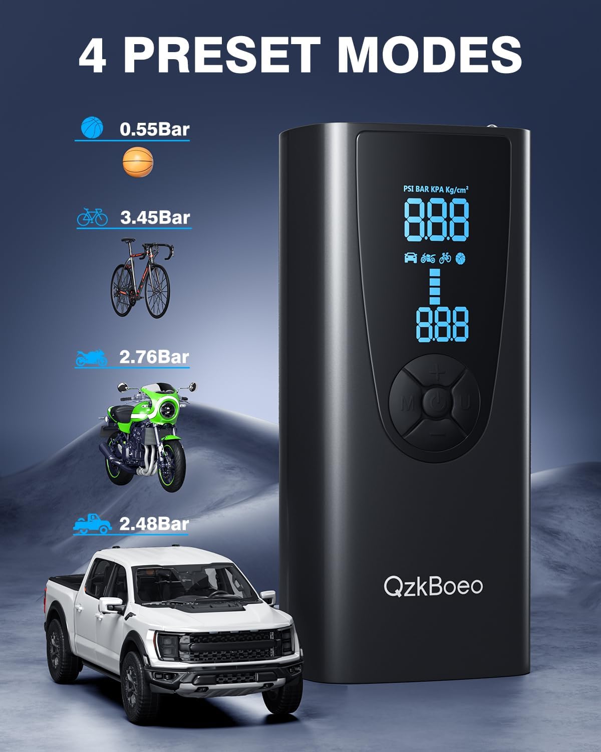 Compresor de aire portátil para inflador de neumáticos, bomba de aire QzkBoeo para neumáticos de automóvil con medidor de presión de neumáticos (150